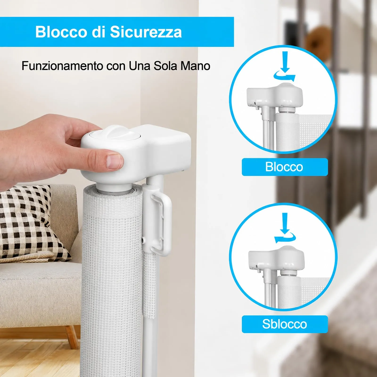 Cancelletto estensibile per scale, 0-200 cm Barriera di sicurezza per bambini estensibile, Barriera di sicurezza arrotolabile per Scale, cancelletti di sicurezza adatto per interni ed esterni - immagine 4