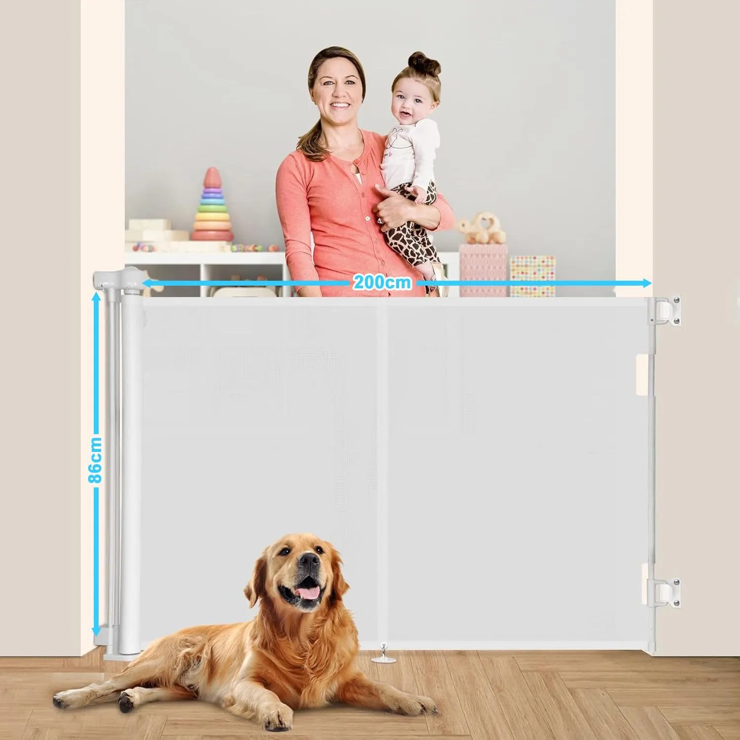 Cancelletto estensibile per scale, 0-200 cm Barriera di sicurezza per bambini estensibile, Barriera di sicurezza arrotolabile per Scale, cancelletti di sicurezza adatto per interni ed esterni - immagine 5