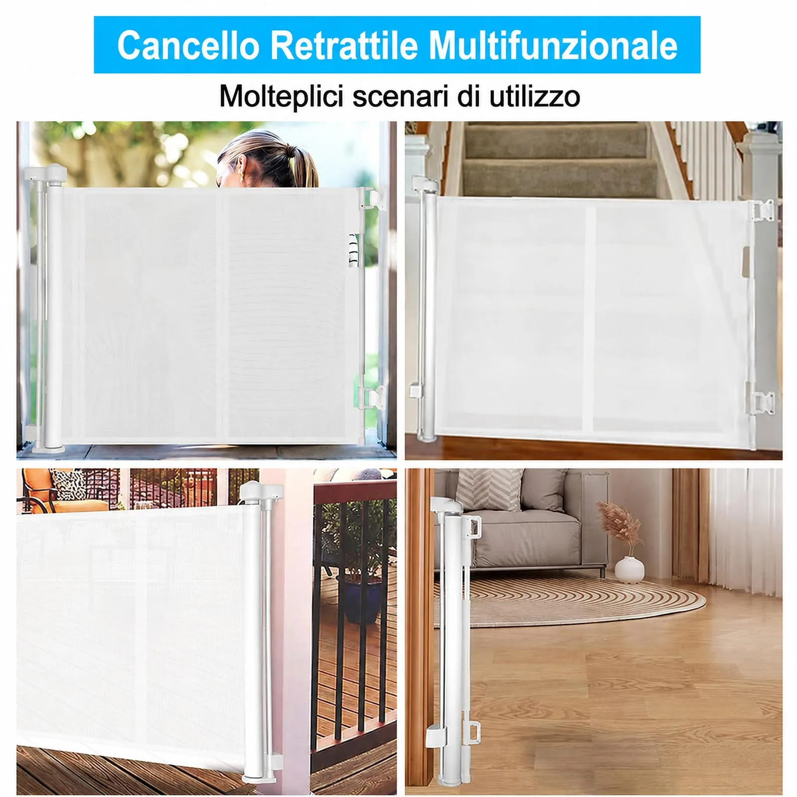 Cancelletto estensibile per scale, 0-200 cm Barriera di sicurezza per bambini estensibile, Barriera di sicurezza arrotolabile per Scale, cancelletti di sicurezza adatto per interni ed esterni - immagine 7