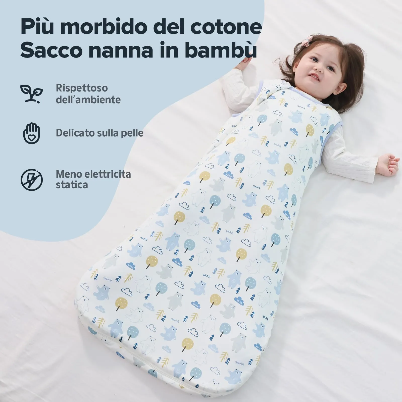 ToyaTec Sacco Nanna Bebé 2.5 Tog Super Morbido in Viscosa di Bambù, Sacco Nanna in Fibra di Bambù per Neonati, Coperta da Letto Autunno-Inverno - immagine 3