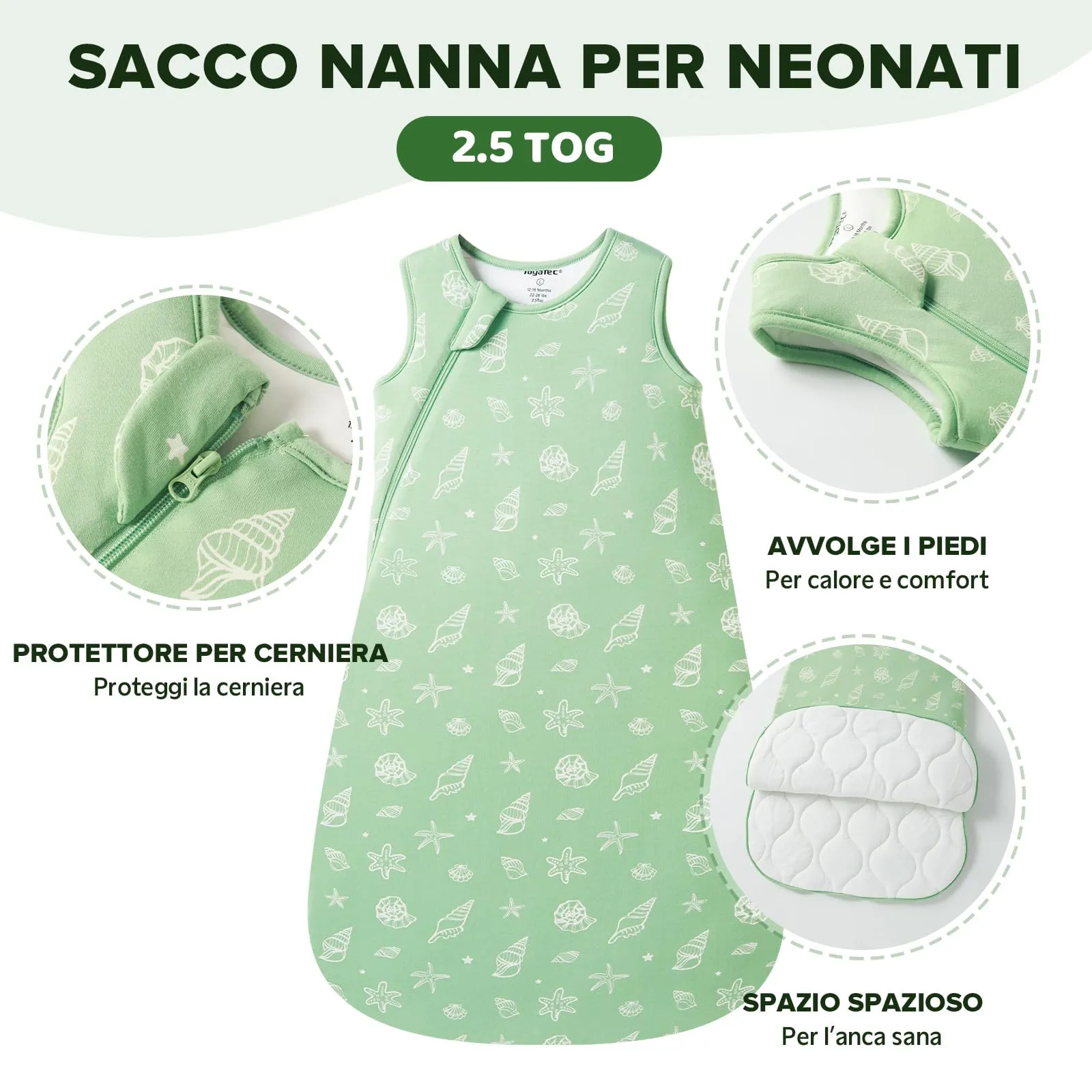 ToyaTec Sacco Nanna Bebé 2.5 Tog Super Morbido in Viscosa di Bambù, Sacco Nanna in Fibra di Bambù per Neonati, Coperta da Letto Autunno-Inverno - immagine 2