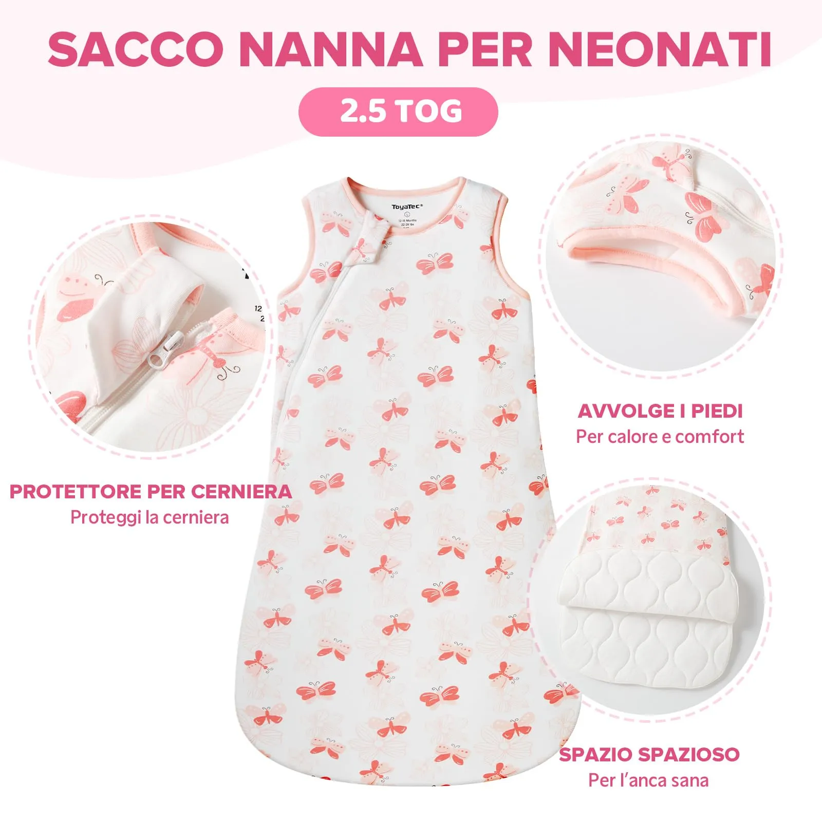 ToyaTec Sacco Nanna Bebé 2.5 Tog Super Morbido in Viscosa di Bambù, Sacco Nanna in Fibra di Bambù per Neonati, Coperta da Letto Autunno-Inverno - immagine 2