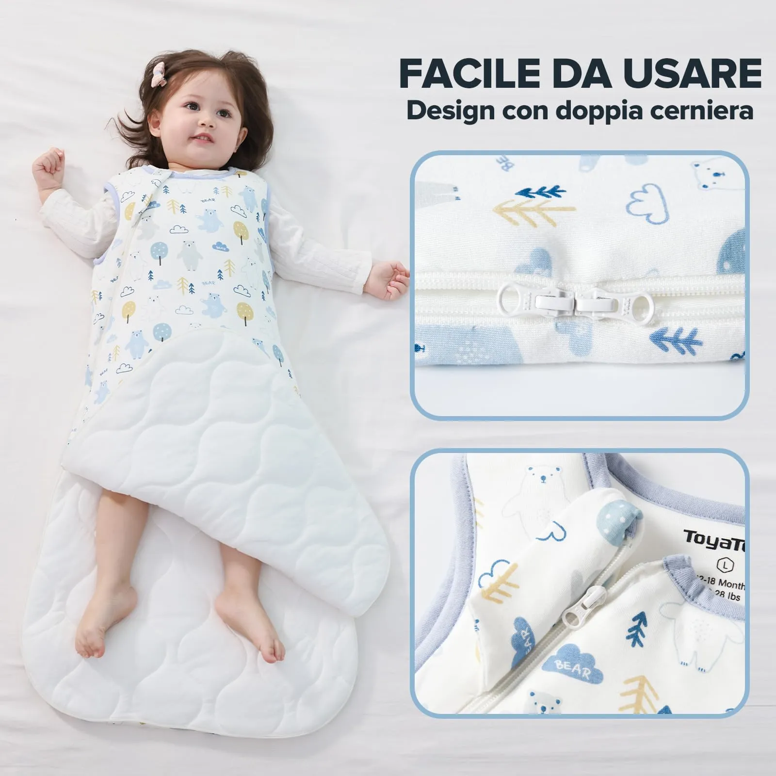 ToyaTec Sacco Nanna Bebé 2.5 Tog Super Morbido in Viscosa di Bambù, Sacco Nanna in Fibra di Bambù per Neonati, Coperta da Letto Autunno-Inverno - immagine 7