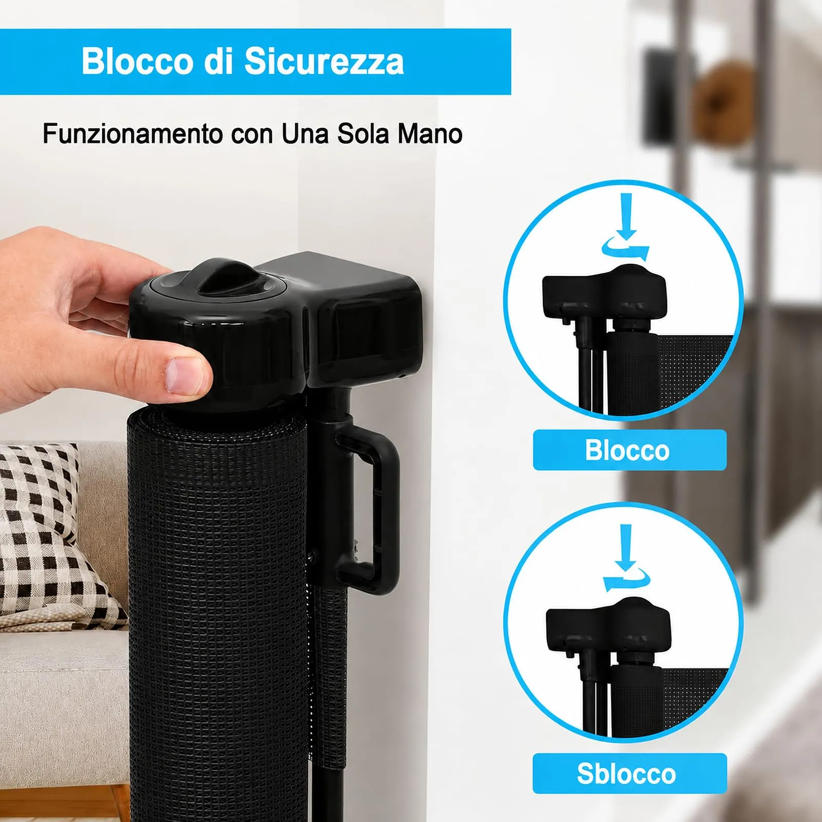 Cancelletto estensibile per scale, 0-200 cm Barriera di sicurezza per bambini estensibile, Barriera di sicurezza arrotolabile per Scale, cancelletti di sicurezza adatto per interni ed esterni - immagine 4