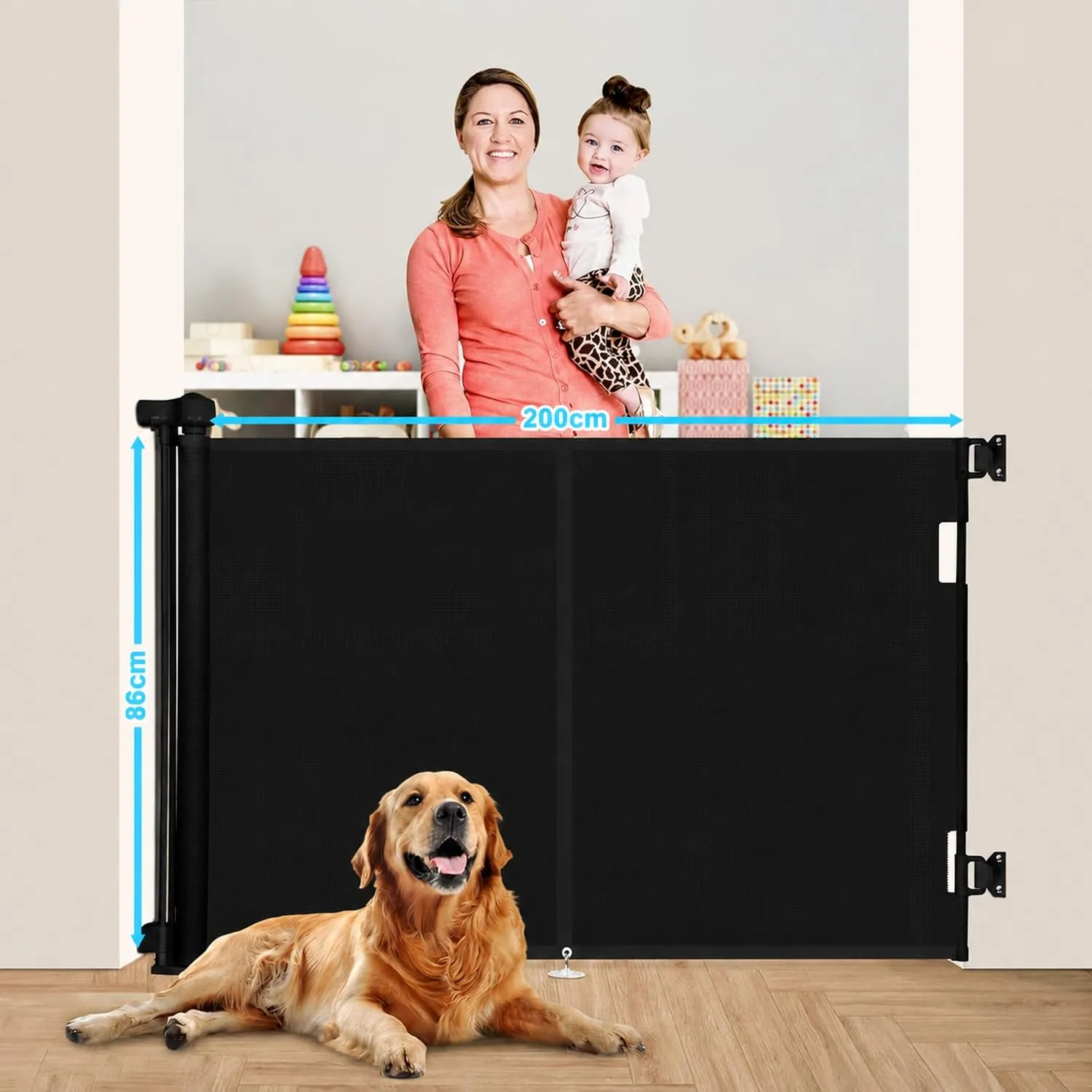 Cancelletto estensibile per scale, 0-200 cm Barriera di sicurezza per bambini estensibile, Barriera di sicurezza arrotolabile per Scale, cancelletti di sicurezza adatto per interni ed esterni - immagine 5