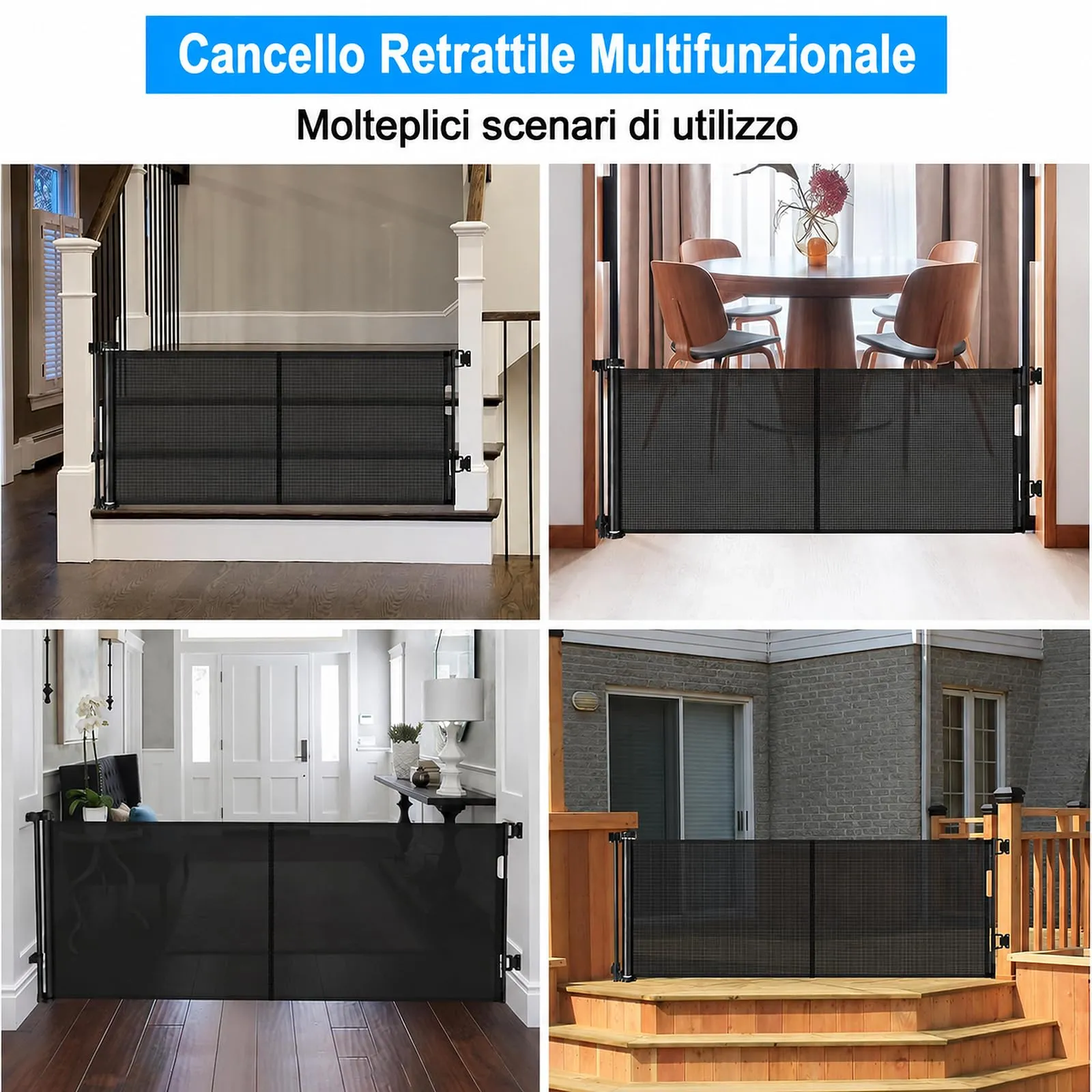 Cancelletto estensibile per scale, 0-200 cm Barriera di sicurezza per bambini estensibile, Barriera di sicurezza arrotolabile per Scale, cancelletti di sicurezza adatto per interni ed esterni - immagine 7