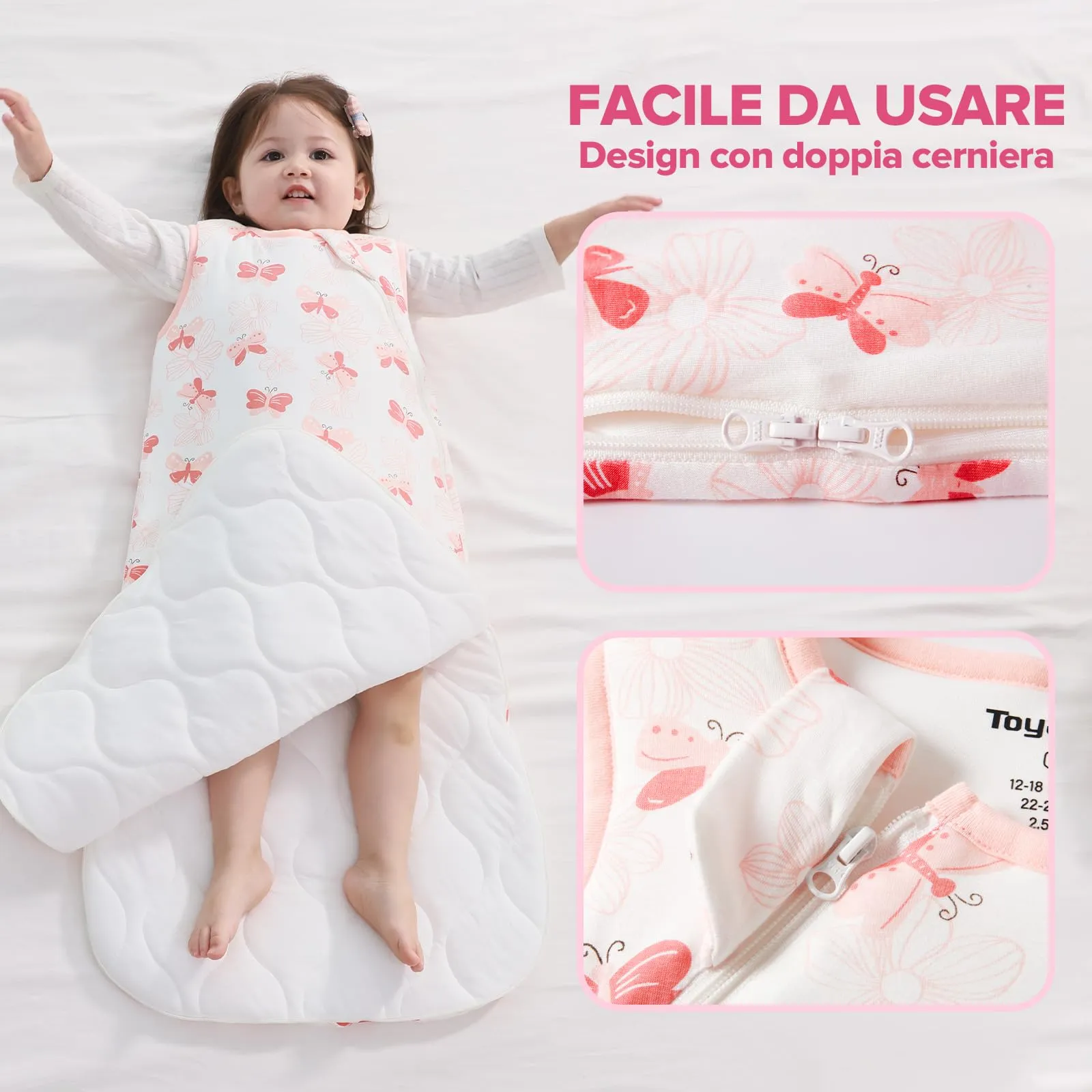 ToyaTec Sacco Nanna Bebé 2.5 Tog Super Morbido in Viscosa di Bambù, Sacco Nanna in Fibra di Bambù per Neonati, Coperta da Letto Autunno-Inverno - immagine 6