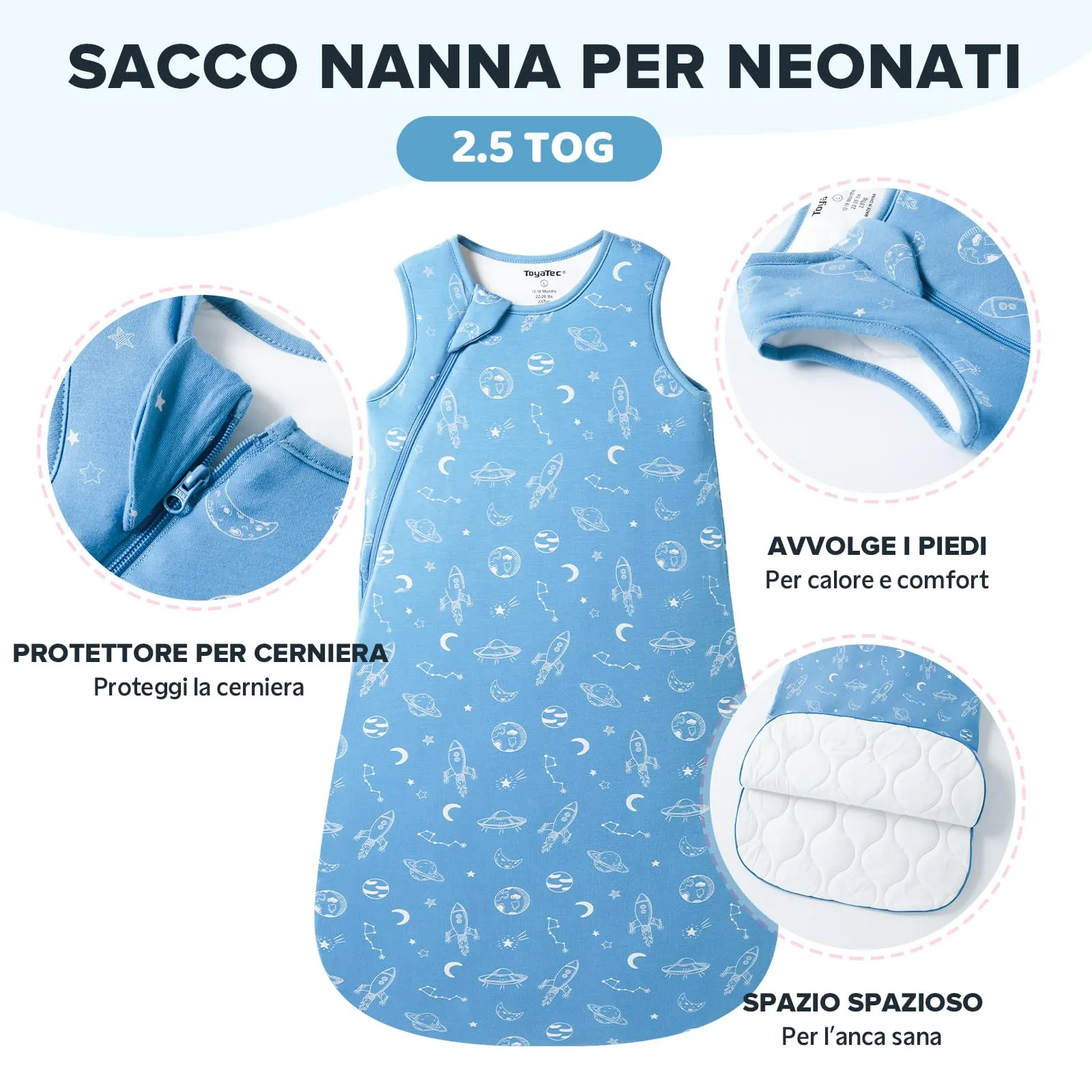 ToyaTec Sacco Nanna Bebé 2.5 Tog Super Morbido in Viscosa di Bambù, Sacco Nanna in Fibra di Bambù per Neonati, Coperta da Letto Autunno-Inverno - immagine 2