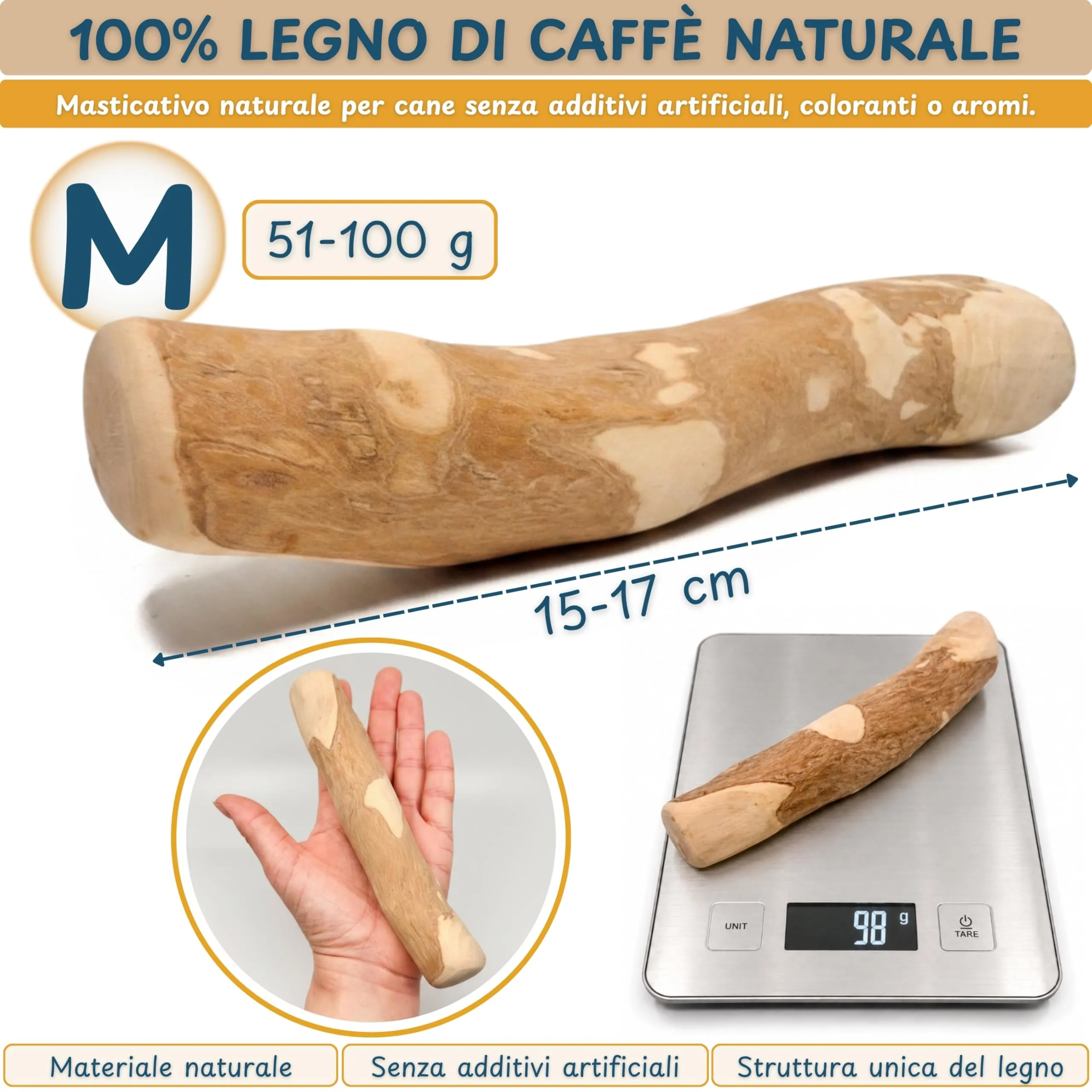 Wildeers Legno di Caffè per Cani, Resistente, Taglia M, 15-17 cm, 3 Pezzi - immagine 4