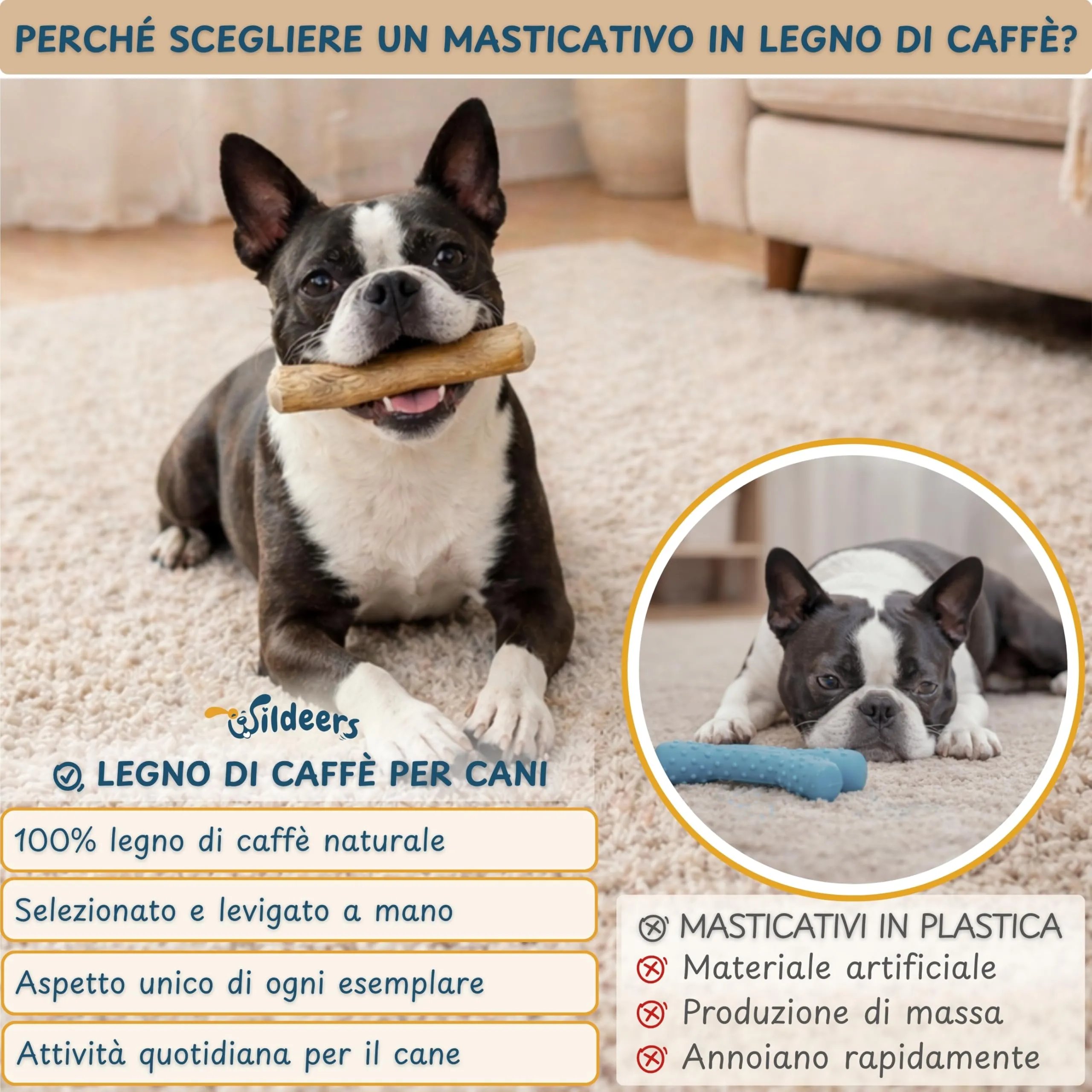 Wildeers Legno di Caffè per Cani, Resistente, Taglia S, 12-15 cm, 2 Pezzi - immagine 9