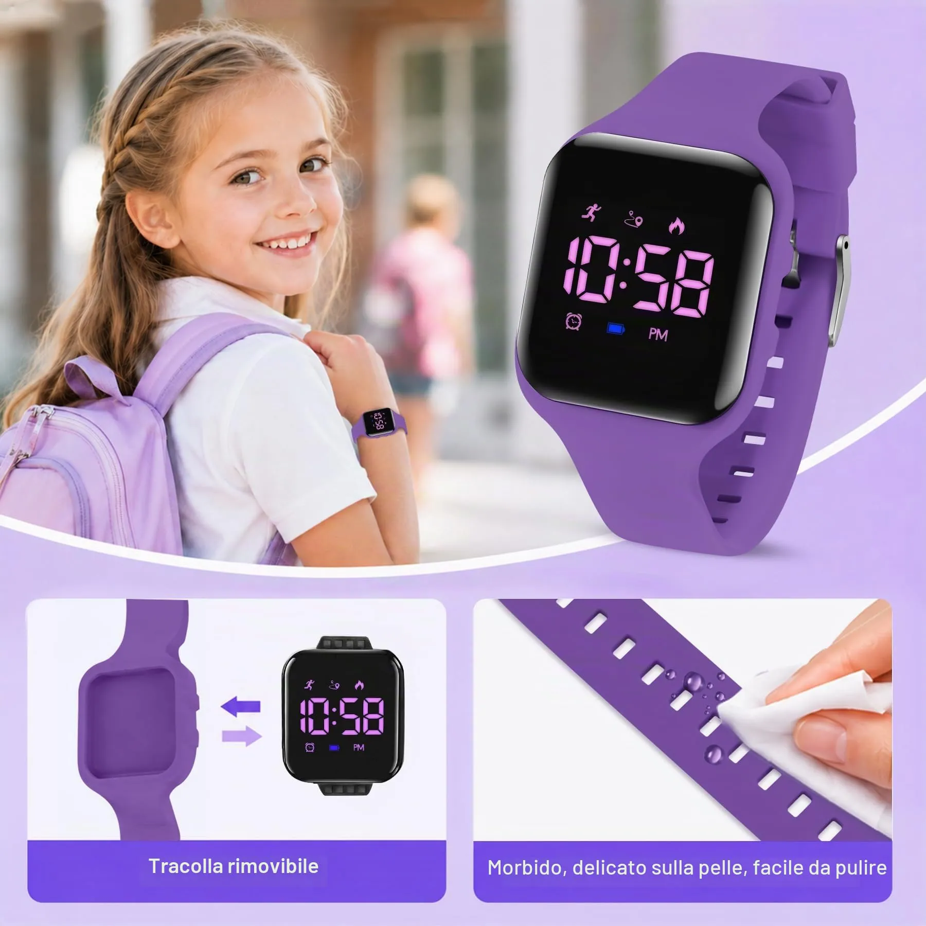 aswan watch Orologio Digitale Bambina Bambino con Contapassi,Calorie e Distanza senza App,Sveglia, Cronometro, Data, Luce-Orologio da polso Ragazza Ragazzo con Cinturino in Silicone - immagine 4