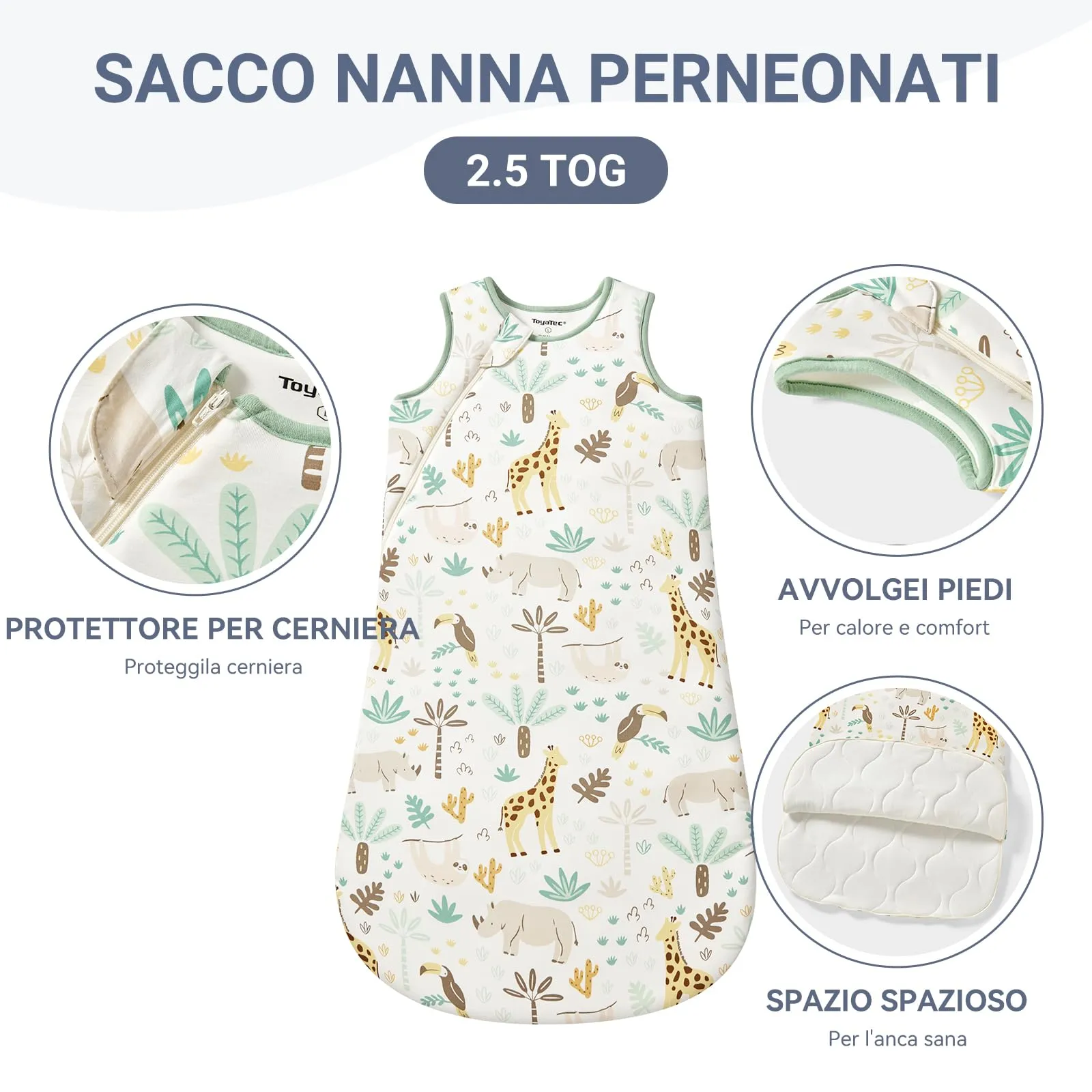 ToyaTec Sacco Nanna Bebé 2.5 Tog Super Morbido in Viscosa di Bambù, Sacco Nanna in Fibra di Bambù per Neonati, Coperta da Letto Autunno-Inverno - immagine 2