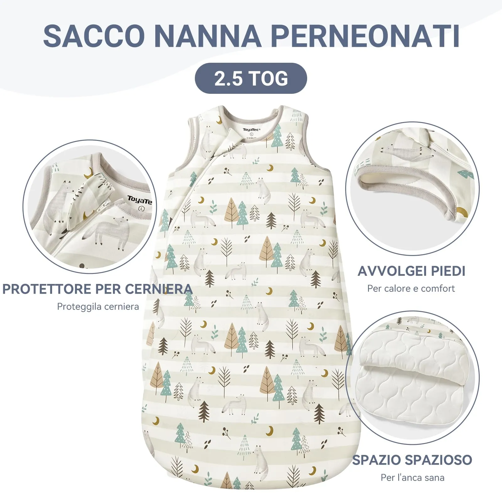 ToyaTec Sacco Nanna Bebé 2.5 Tog Super Morbido in Viscosa di Bambù, Sacco Nanna in Fibra di Bambù per Neonati, Coperta da Letto Autunno-Inverno - immagine 2