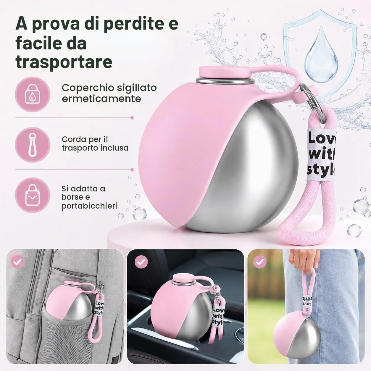 ZUMME Borraccia Cani da Esterno. 304 Acciaio Inox Borraccia per Cani 285ml, Anti-Perdita con Ciotola Pieghevole in Silicone, Portatile per Cani Piccoli e Gatti, Passeggiate e Campeggio - immagine 4