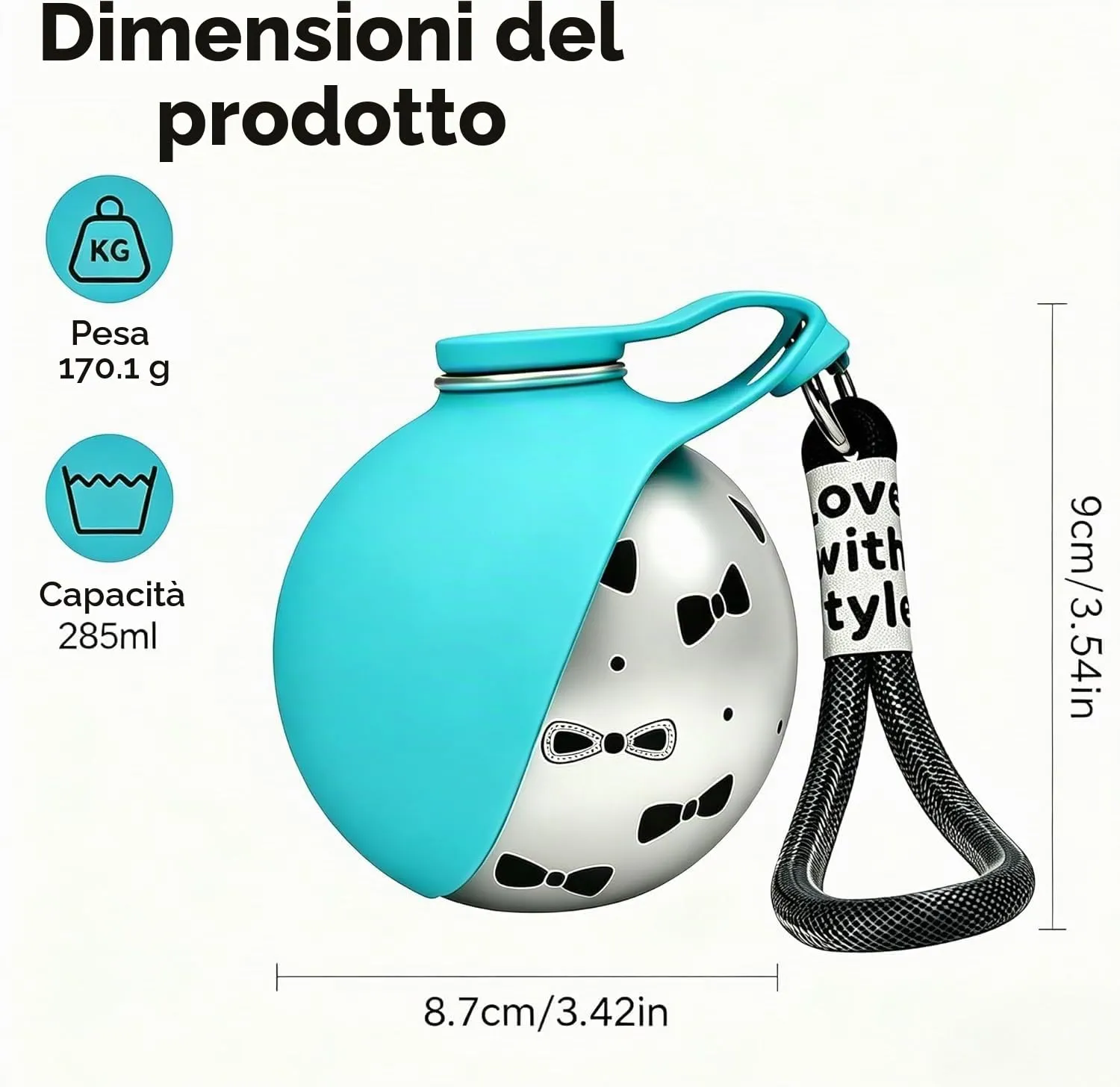 ZUMME Borraccia Cani da Esterno. 304 Acciaio Inox Borraccia per Cani 285ml, Anti-Perdita con Ciotola Pieghevole in Silicone, Portatile per Cani Piccoli e Gatti, Passeggiate e Campeggio - immagine 6
