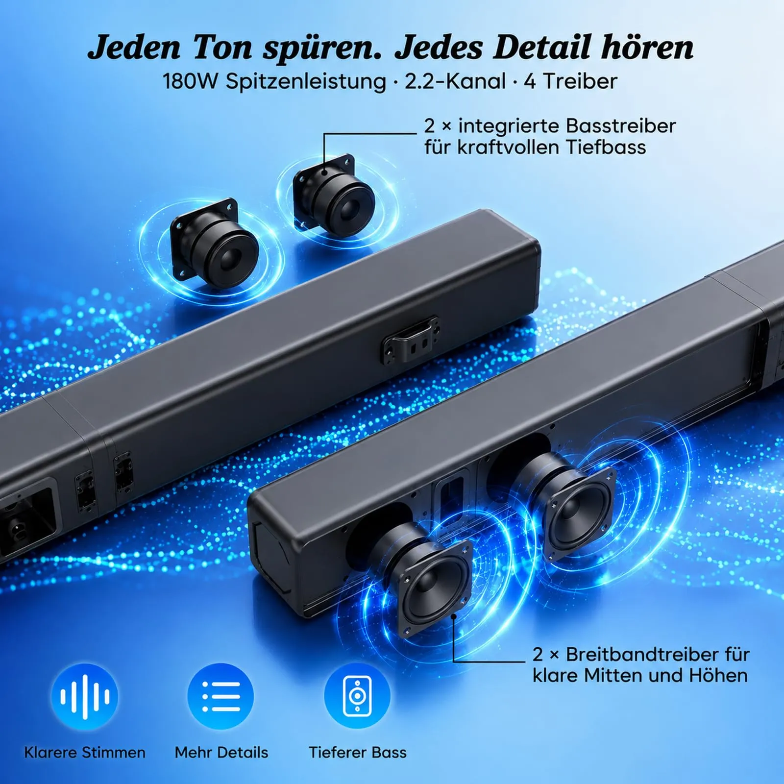 Wlep Soundbar per TV con RGB e subwoofer integrato, 2.2 canali - immagine 2