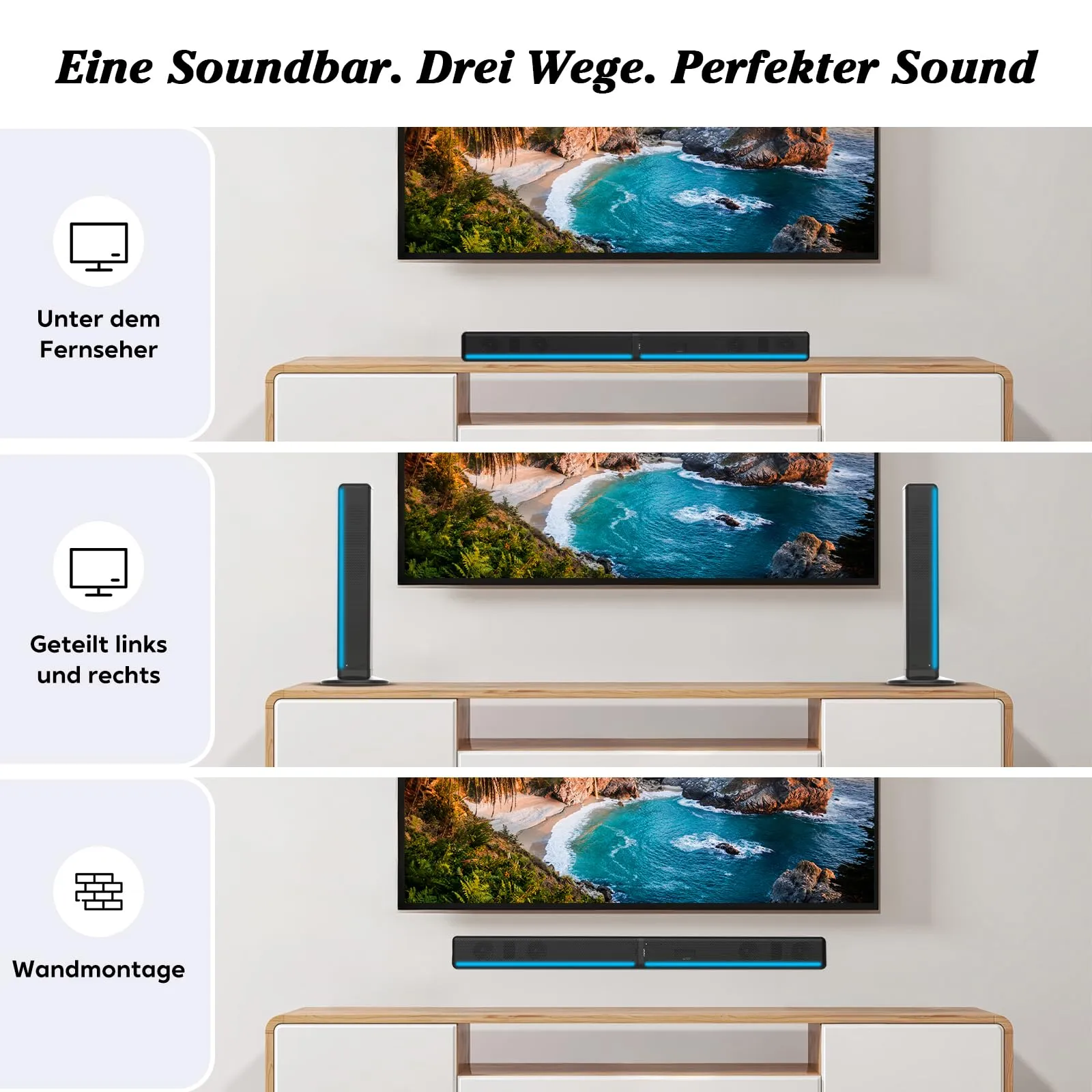 Wlep Soundbar per TV con RGB e subwoofer integrato, 2.2 canali - immagine 3