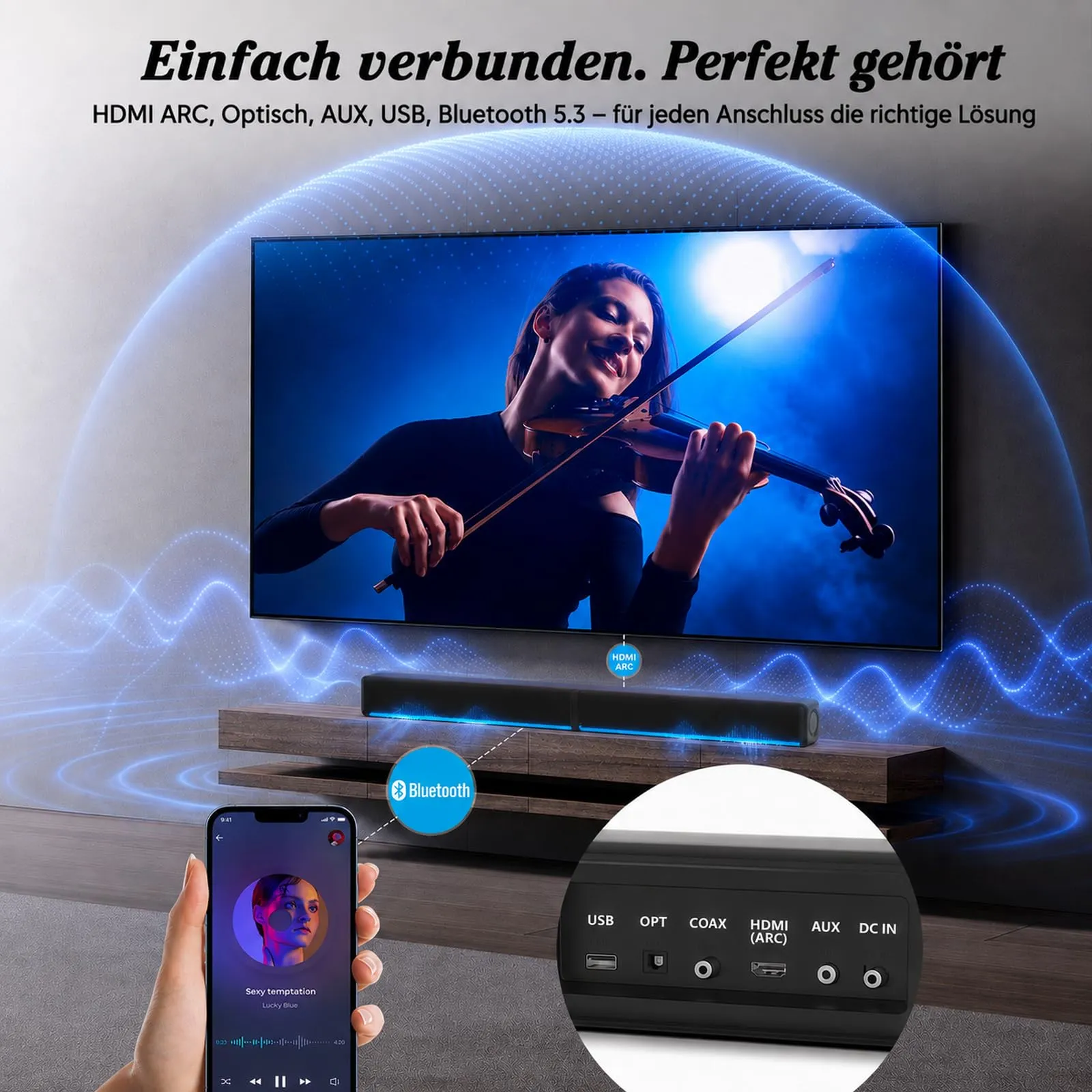 Wlep Soundbar per TV con RGB e subwoofer integrato, 2.2 canali - immagine 5