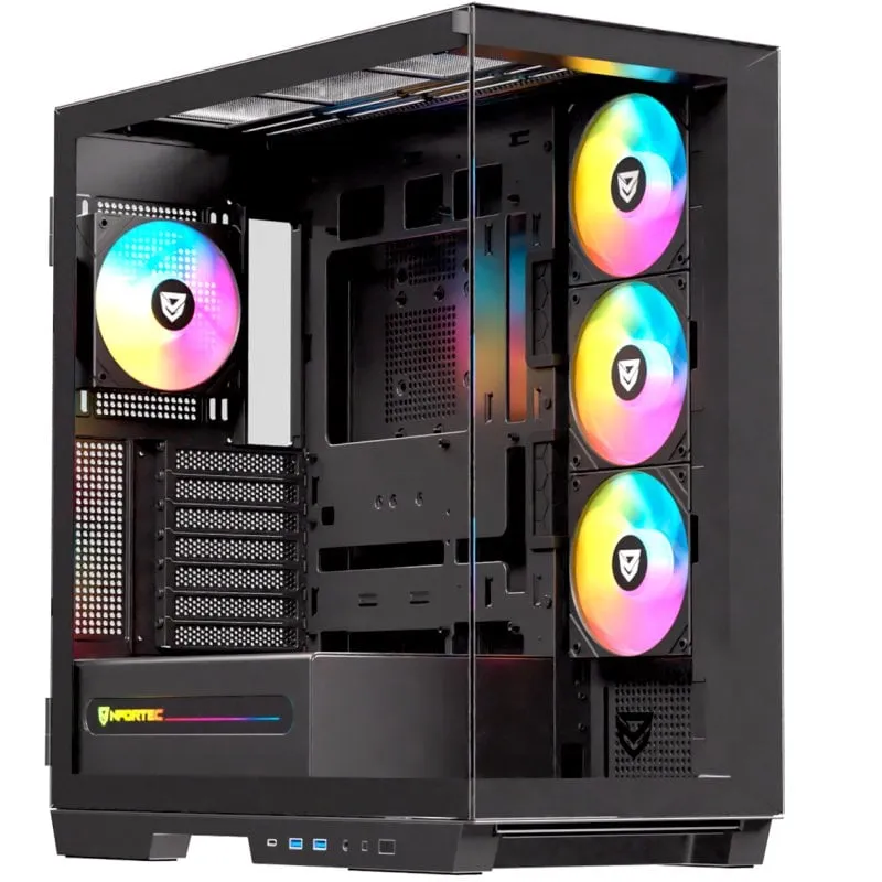 Nfortec Ursa ARGB Mid Tower E-ATX in vetro temperato USB-C Nero - immagine 1