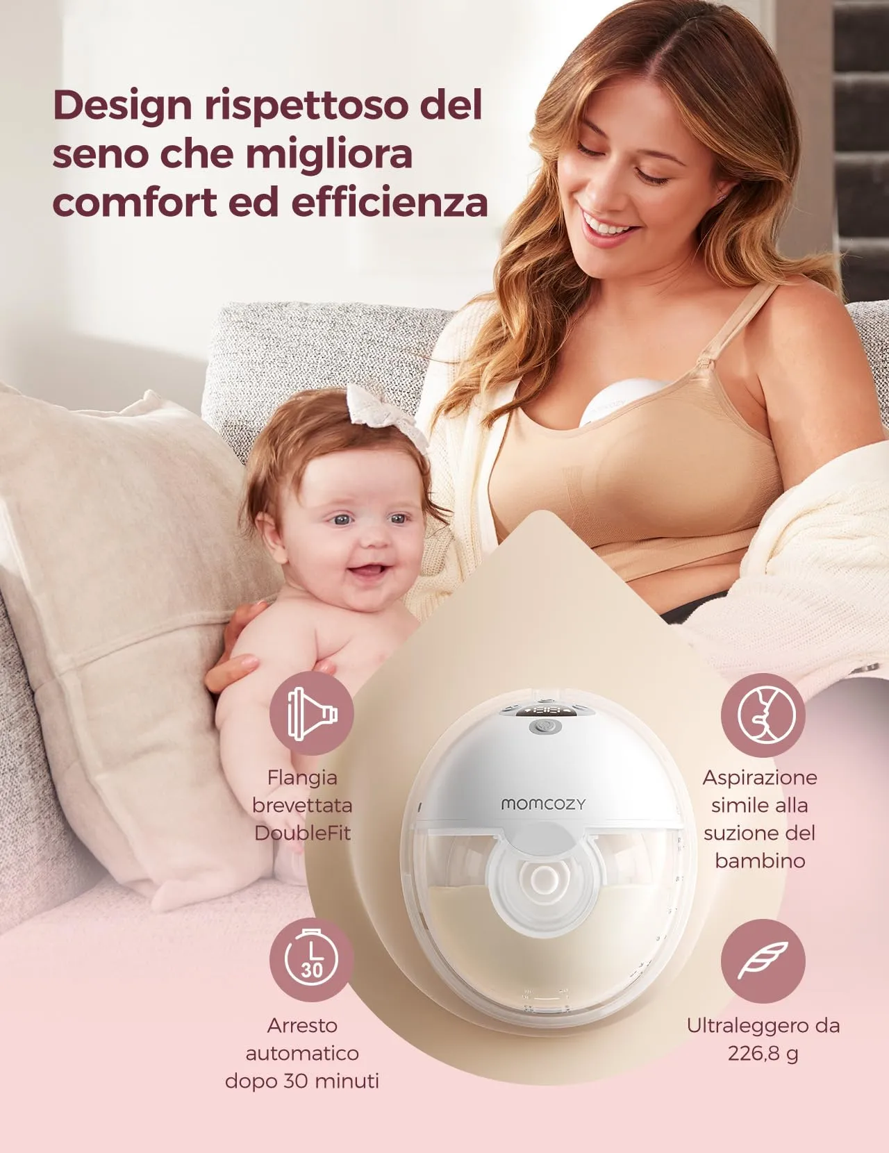 Momcozy M5 Smart Tiralatte Elettrico Indossabile con App Mani Libere 1Pezzo - immagine 4