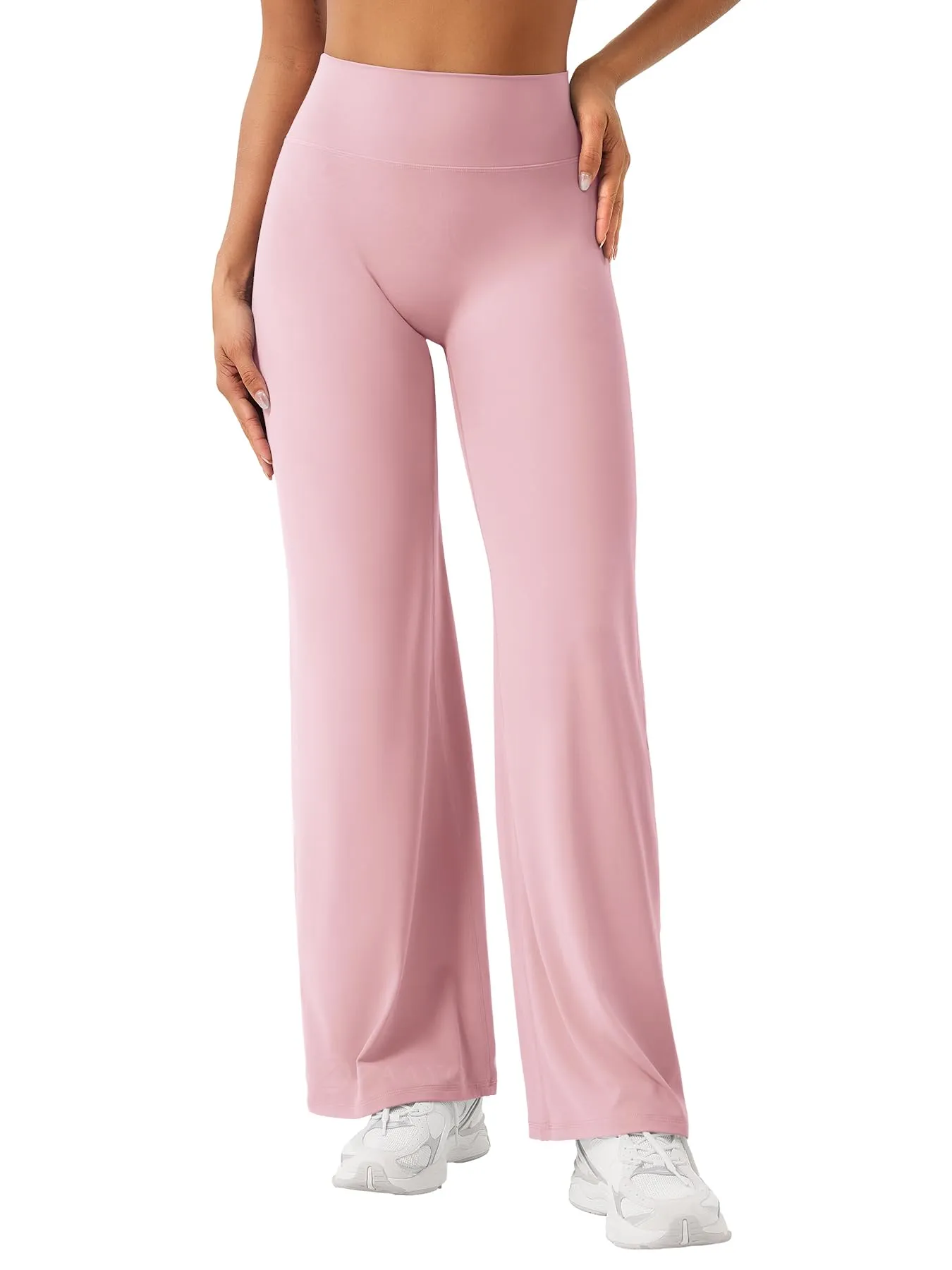 ZAAYO Leggings da donna dritti senza cuciture, a vita alta, svasati, per yoga, sport, yoga, palestra, yoga, pantaloni svasati, regolare/lunghi/extra lunghi, radice di loto rosa, L extra lungo - immagine 1
