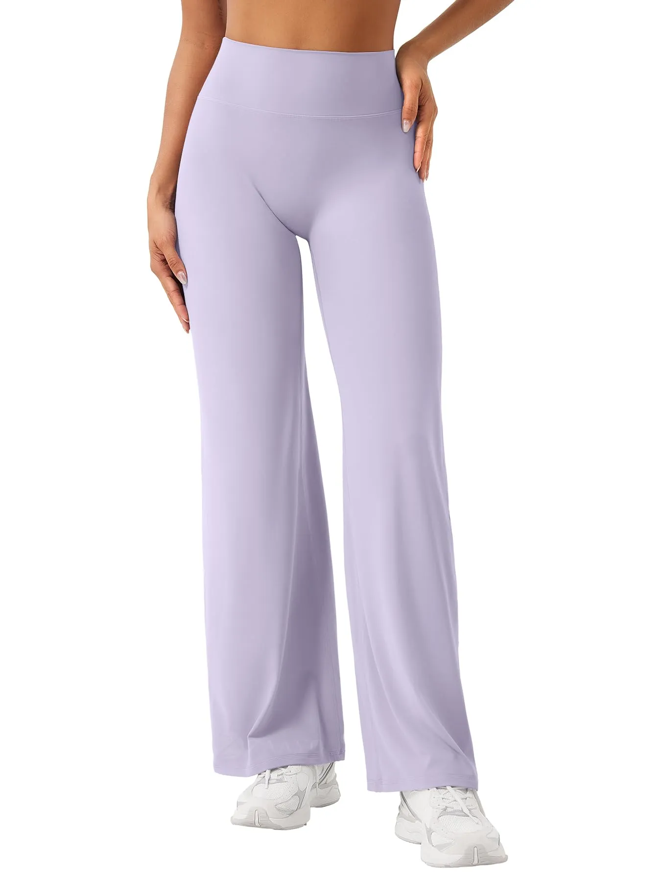 ZAAYO Leggings senza cuciture da donna, leggings dritti, leggings a sbuffo, leggings da yoga, pantaloni da palestra, viola chiaro, S extra lungo - immagine 1