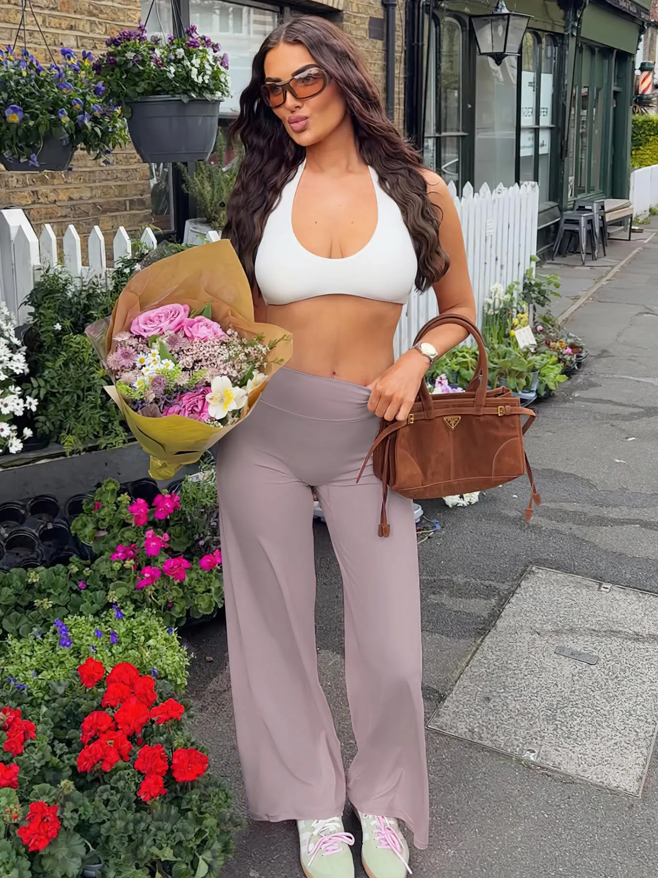ZAAYO Leggings dritti da donna, senza cuciture, svasati, pantaloni da yoga e palestra, L - immagine 3