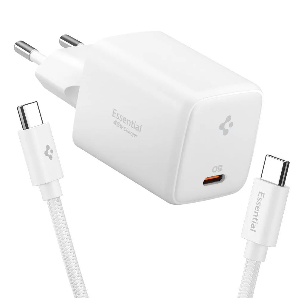 Caricabatterie Retea Con Cavo USB-C Spigen EE451EU Essential, 45W, 3A, 1 x USB-C, Bianco ACH09473 - immagine 1