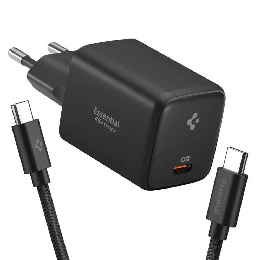 Caricabatterie da Rete con Cavo USB-C Spigen EE451EU Essential, 45W, 3A, 1 x USB-C, Nero ACH09474 - immagine 1