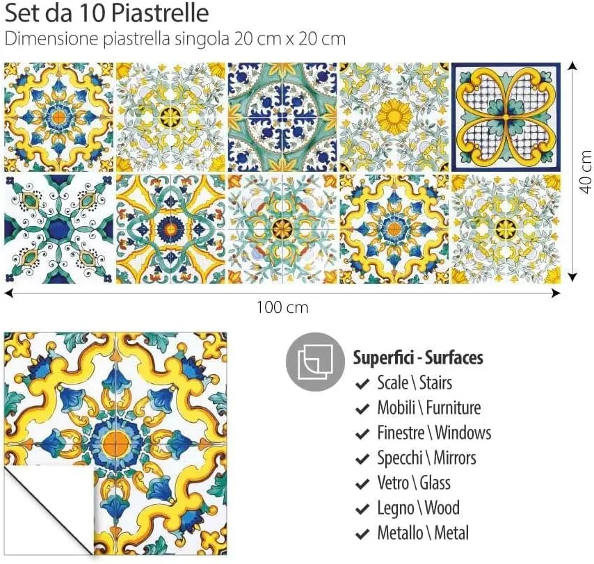 RE-COVERTILES Adesivi Piastrelle Cucina Bagno in PVC 10 Pz 20x20 cm PS00078 2 unità - immagine 2