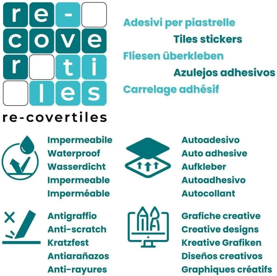 RE-COVERTILES Adesivi Piastrelle Cucina Bagno in PVC 10 Pz 20x20 cm PS00078 2 unità - immagine 7