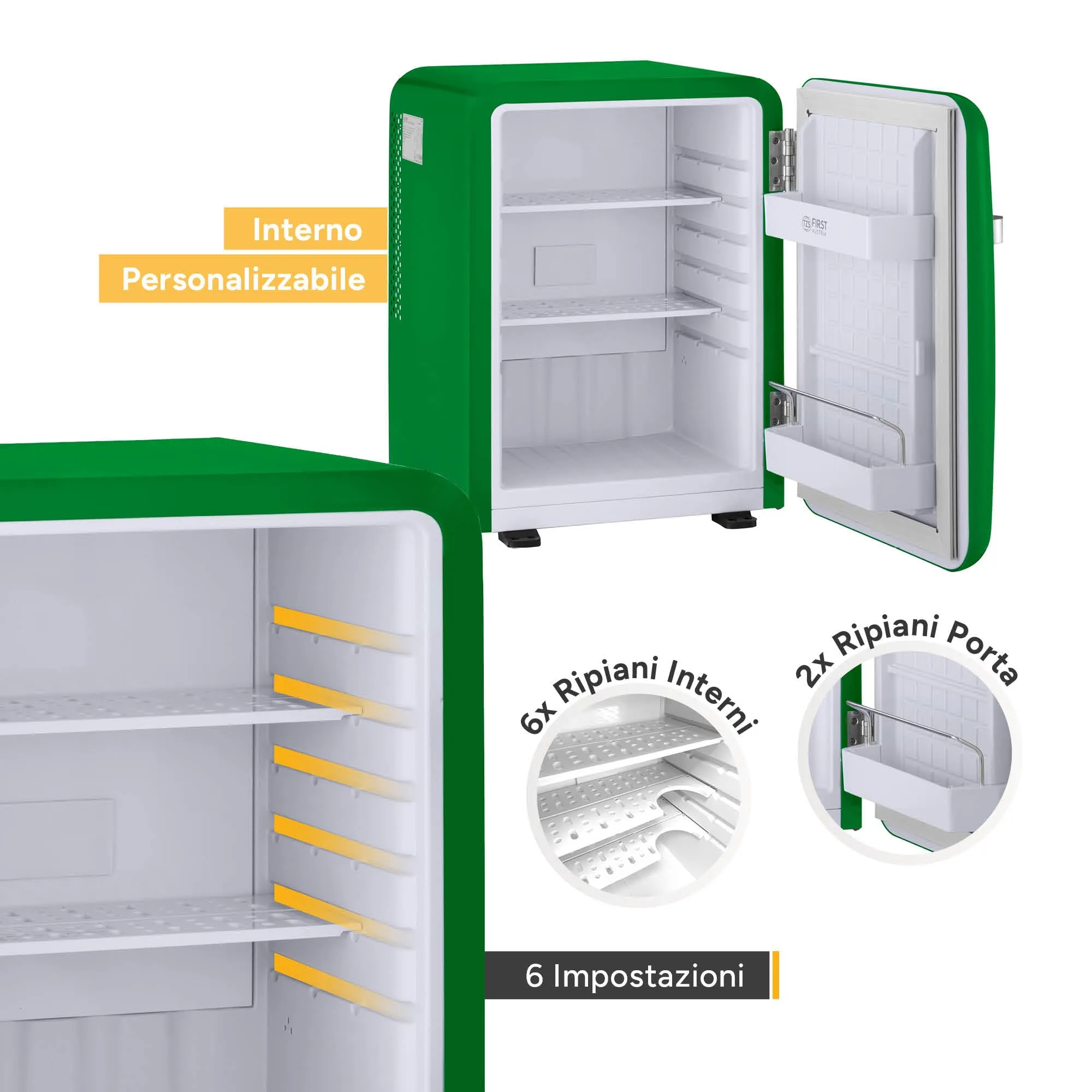 TZS First Austria - Mini Frigo Retro 40L - Silenzioso 22dB - Senza Compressore per Camera e Ufficio - Verde scuro - Frigorifero per Bevande - Design Vintage - immagine 4