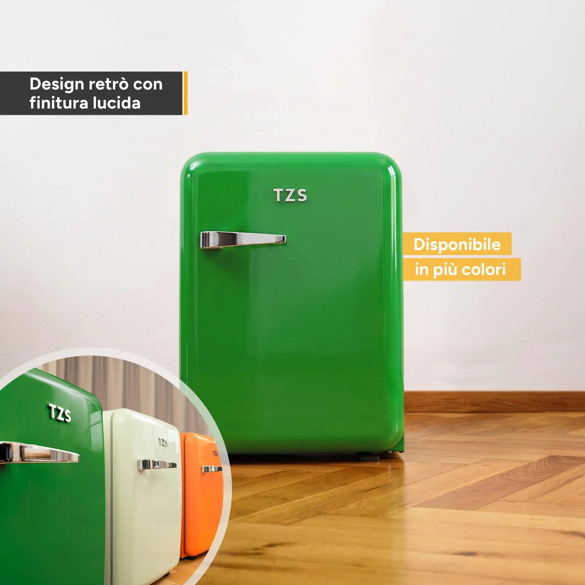 TZS First Austria - Mini Frigo Retro 40L - Silenzioso 22dB - Senza Compressore per Camera e Ufficio - Verde scuro - Frigorifero per Bevande - Design Vintage - immagine 6