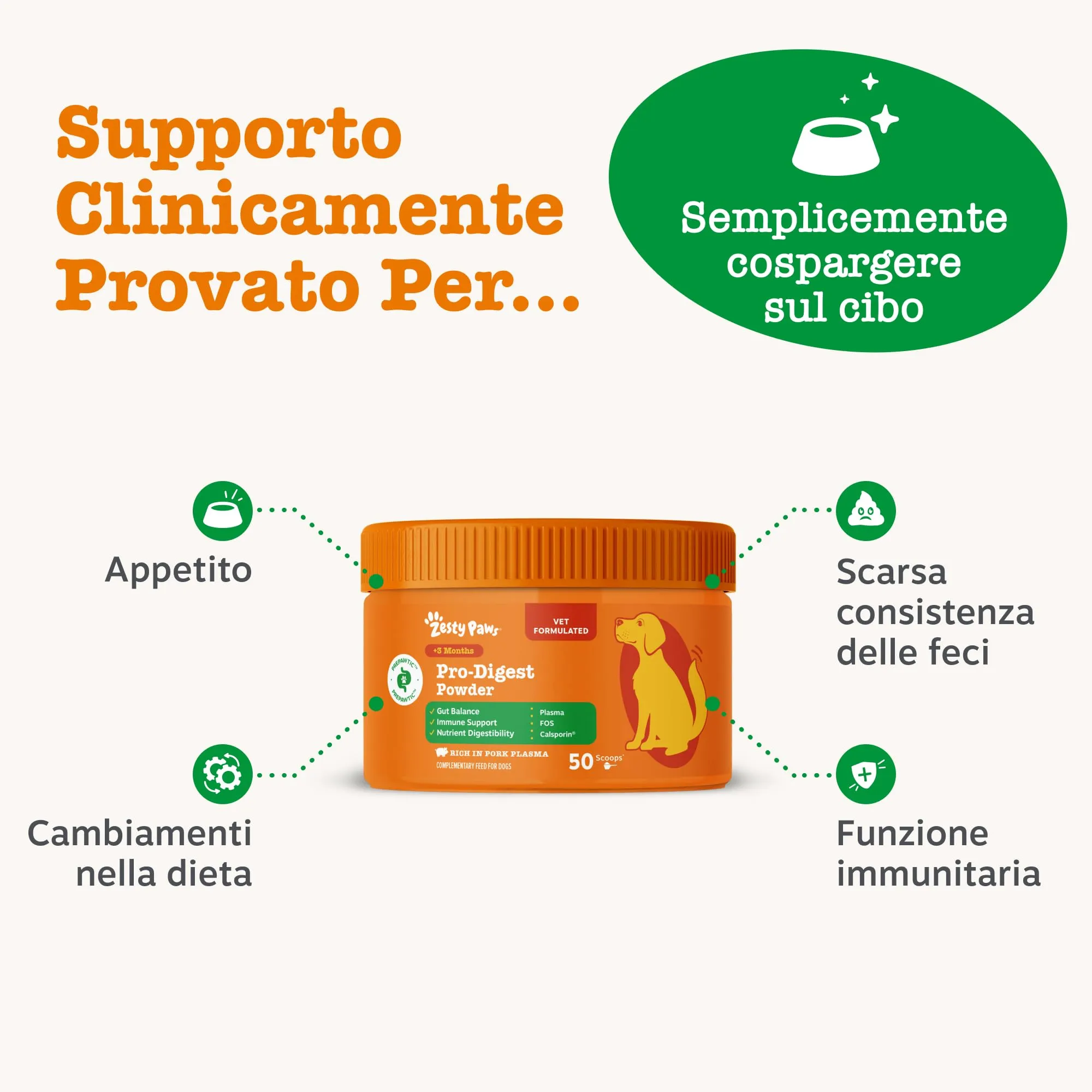 Zesty Paws PRO-Digest Polvere Cani|Naturale Gusto di Maiale | 50 Misurini - immagine 2