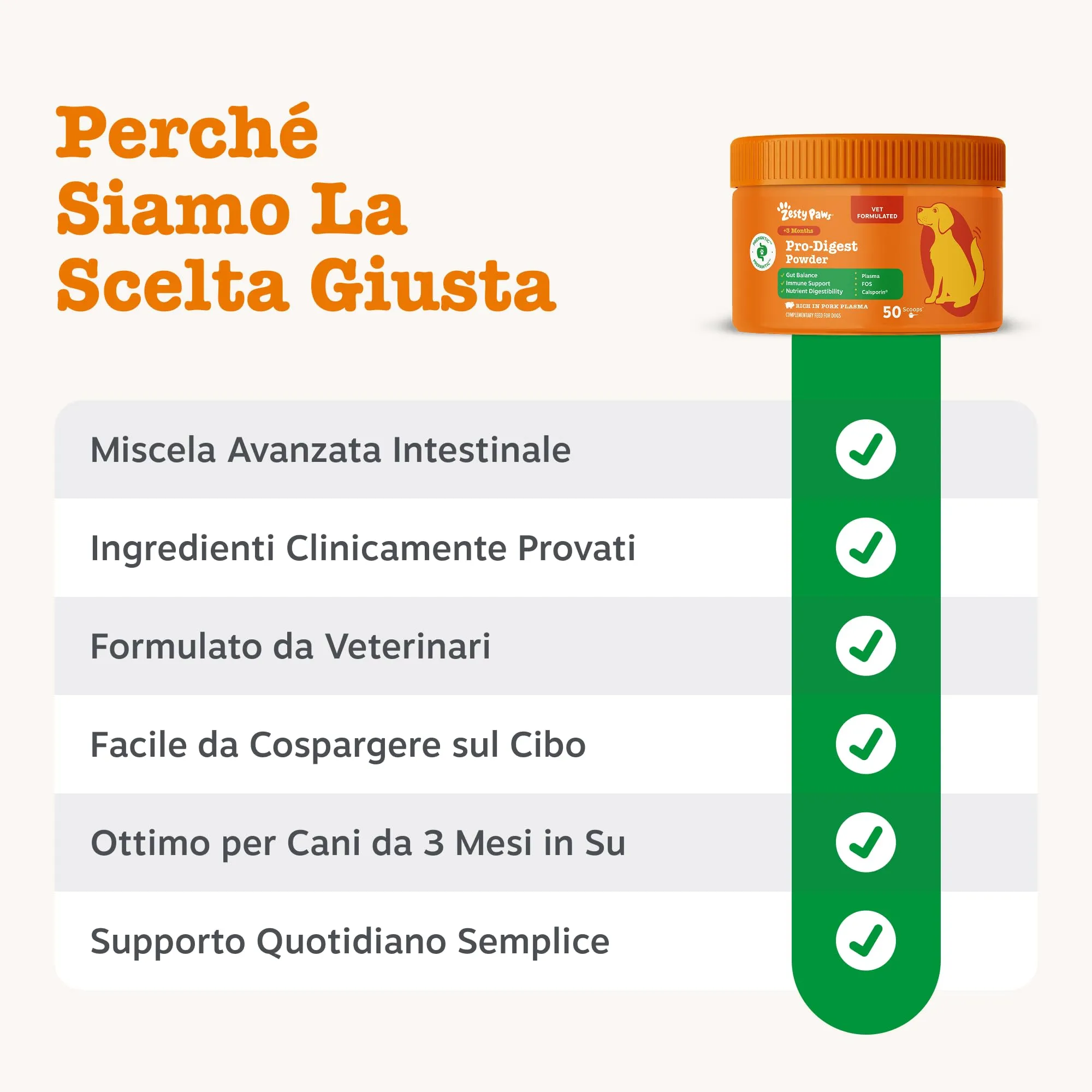 Zesty Paws PRO-Digest Polvere Cani|Naturale Gusto di Maiale | 50 Misurini - immagine 6