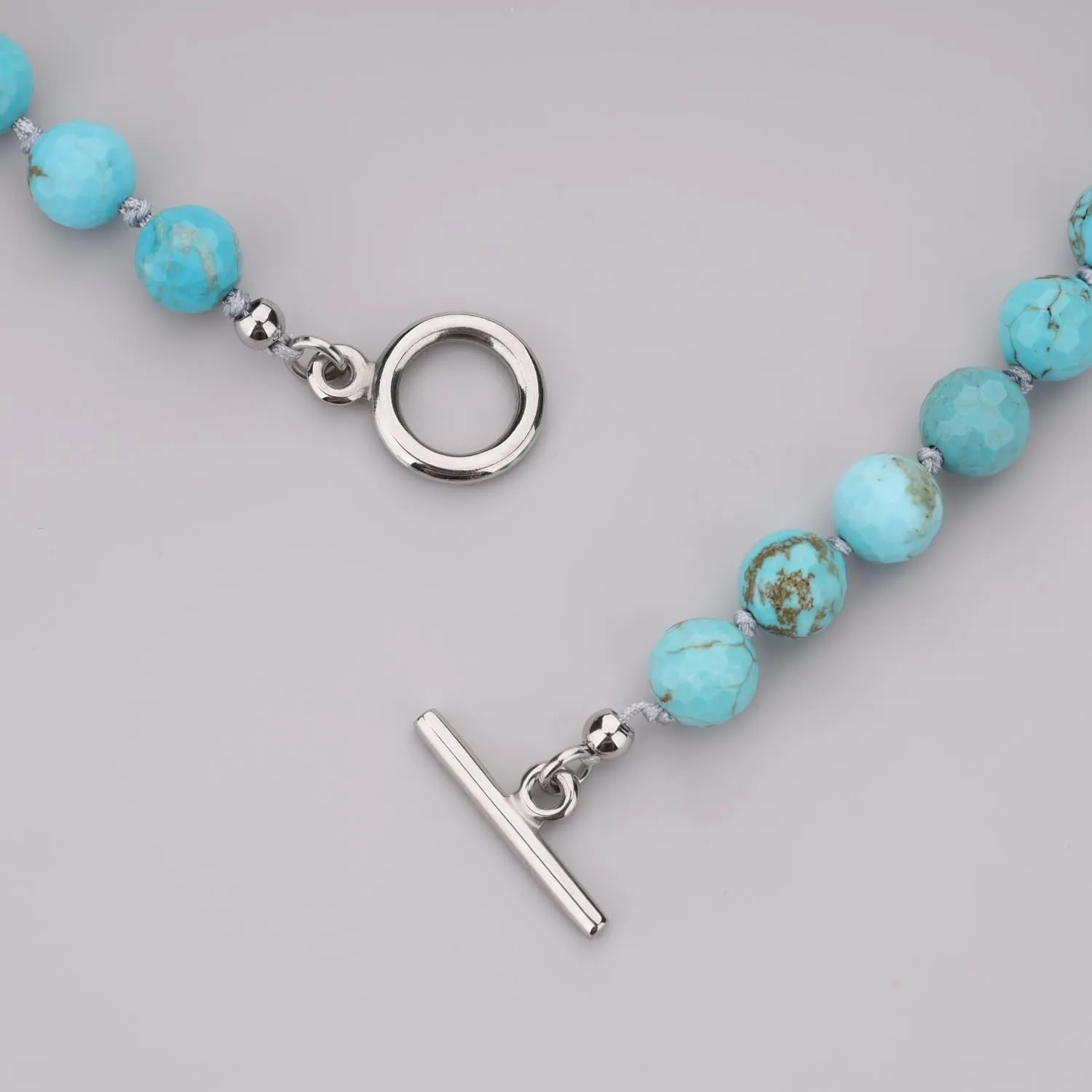 GAVU Collana da Uomo con Perline Sfaccettate di Pietre Naturali, Collana Turchese da Uomo con Perle Annodate a Mano Una ad Una e Chiusura T-Bar - immagine 5