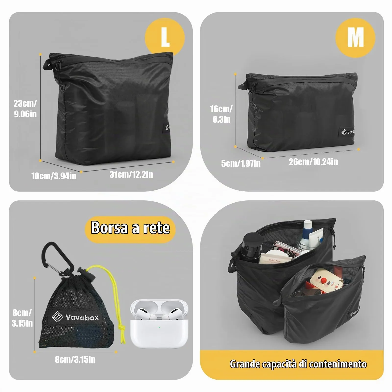 Vavabox Set borse da toeletta impermeabili nylon grandi con gancio, borsa unisex per sport, campeggio e viaggi professionali - immagine 4