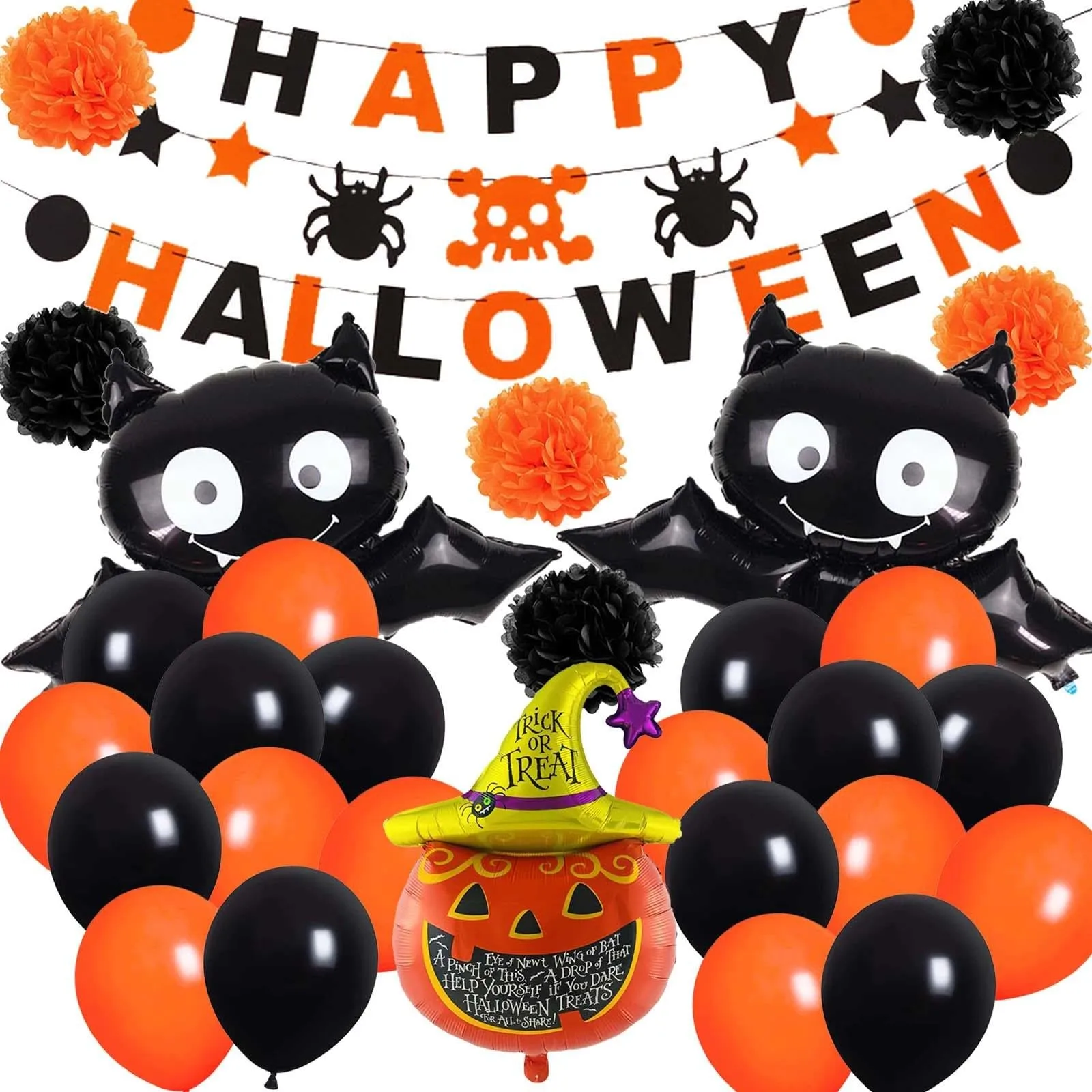 GEFIRE Halloween Decorazioni 6 Pezzi Gonfiabili Zucca Pipistrello Banner - immagine 1