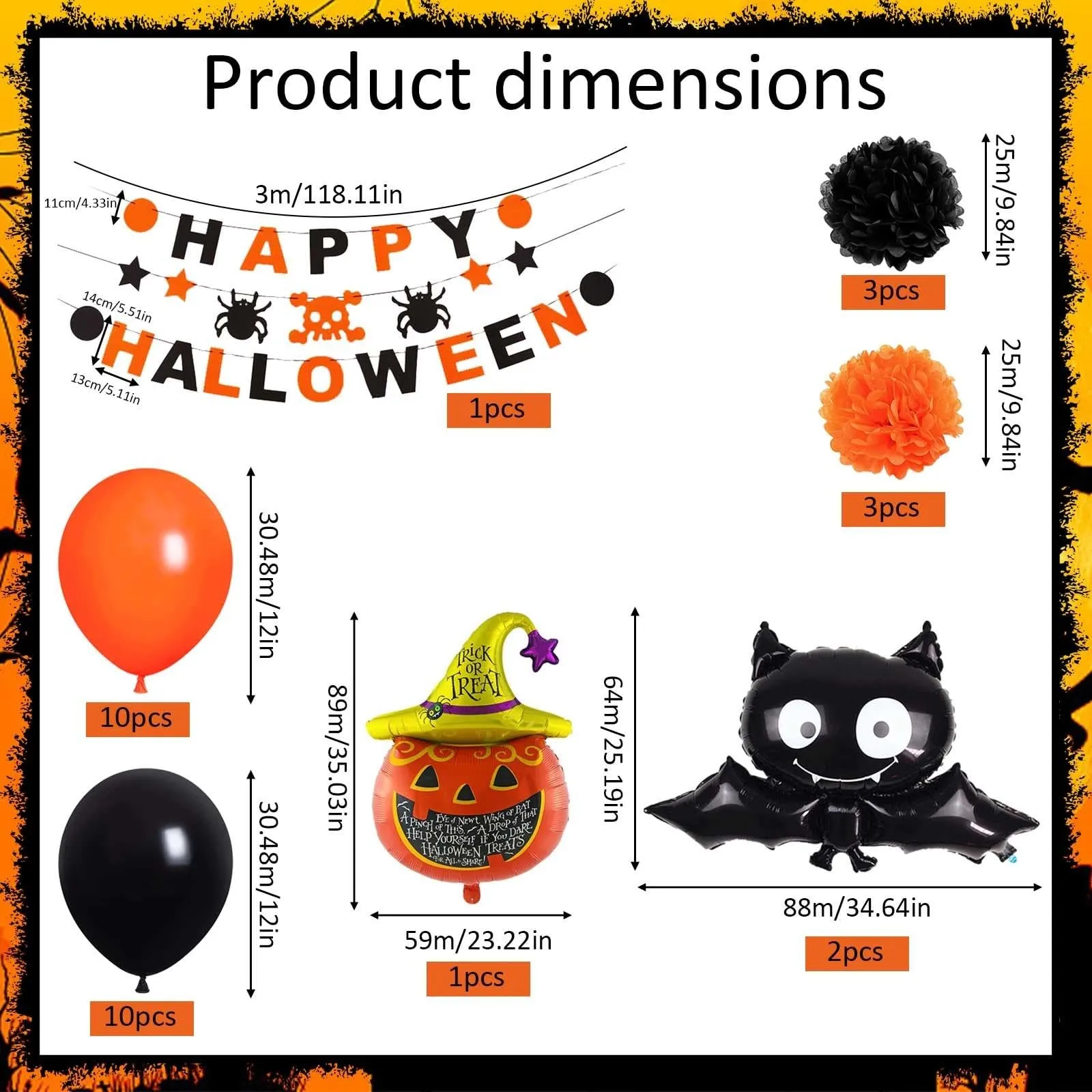 GEFIRE Halloween Decorazioni 6 Pezzi Gonfiabili Zucca Pipistrello Banner - immagine 2