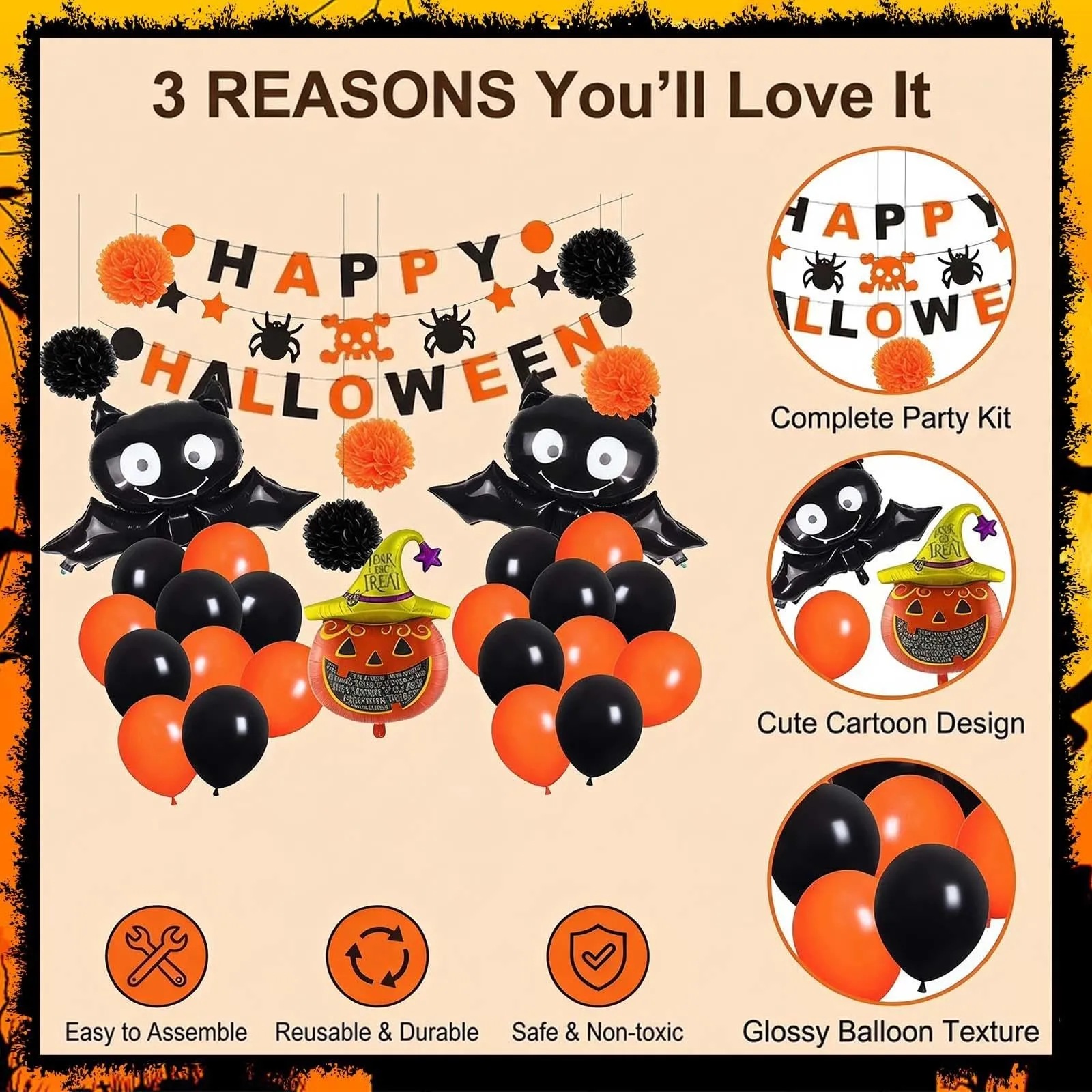 GEFIRE Halloween Decorazioni 6 Pezzi Gonfiabili Zucca Pipistrello Banner - immagine 3