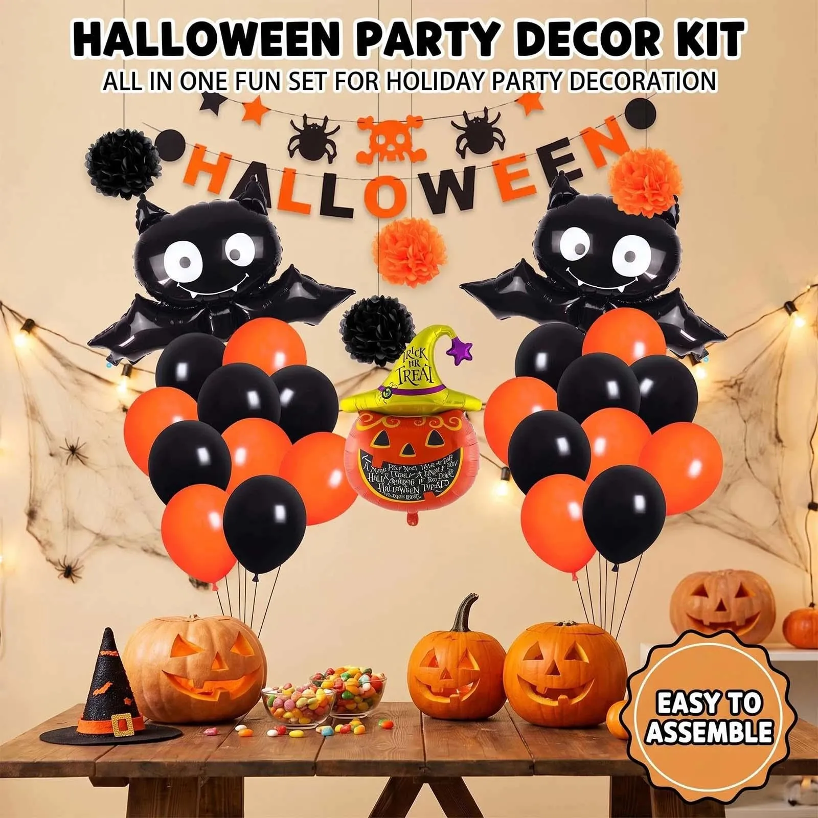 GEFIRE Halloween Decorazioni 6 Pezzi Gonfiabili Zucca Pipistrello Banner - immagine 4