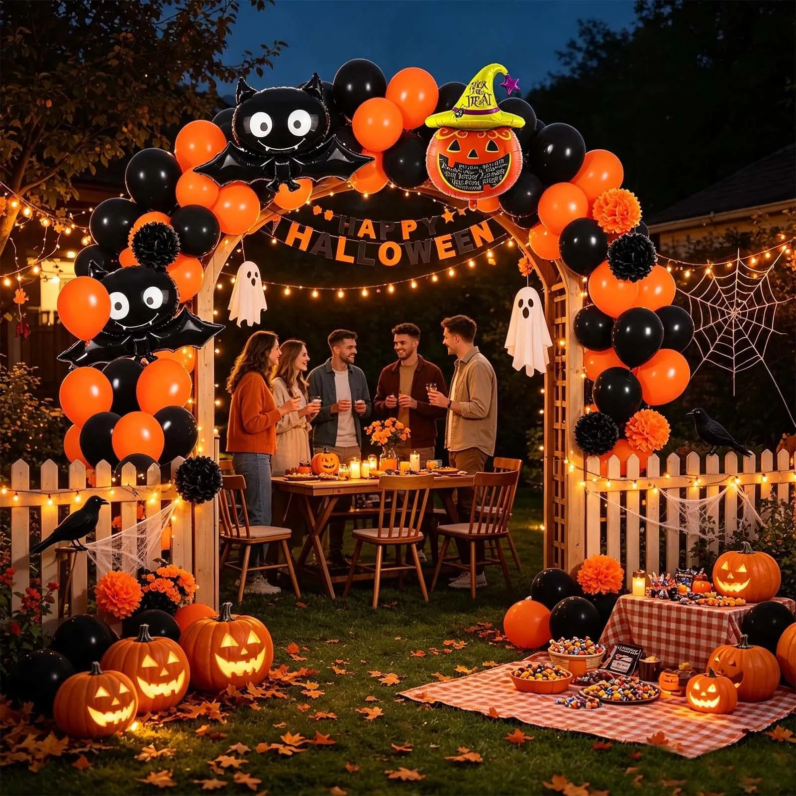 GEFIRE Halloween Decorazioni 6 Pezzi Gonfiabili Zucca Pipistrello Banner - immagine 5