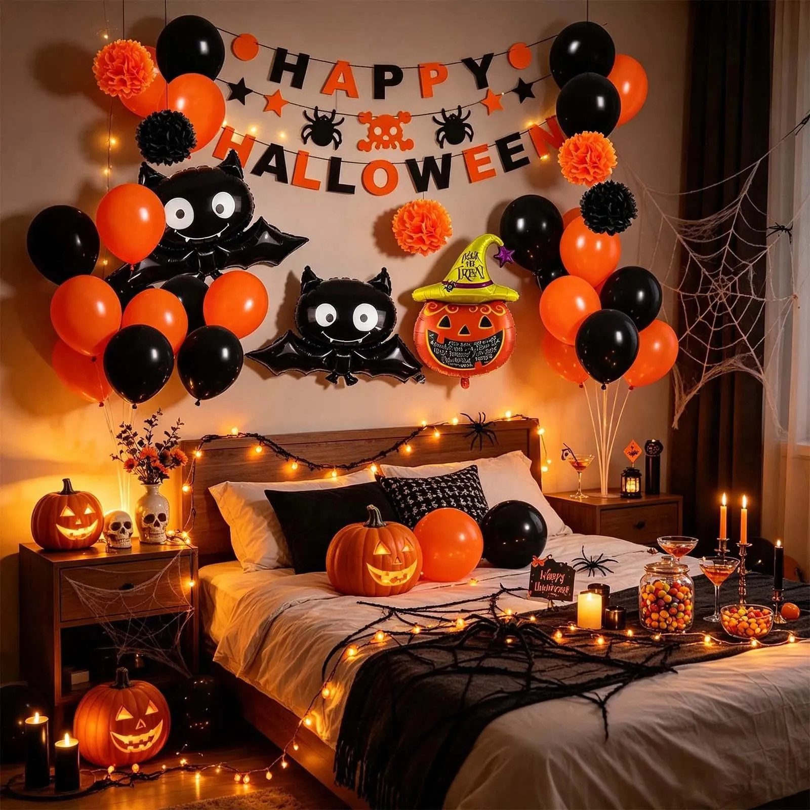 GEFIRE Halloween Decorazioni 6 Pezzi Gonfiabili Zucca Pipistrello Banner - immagine 7