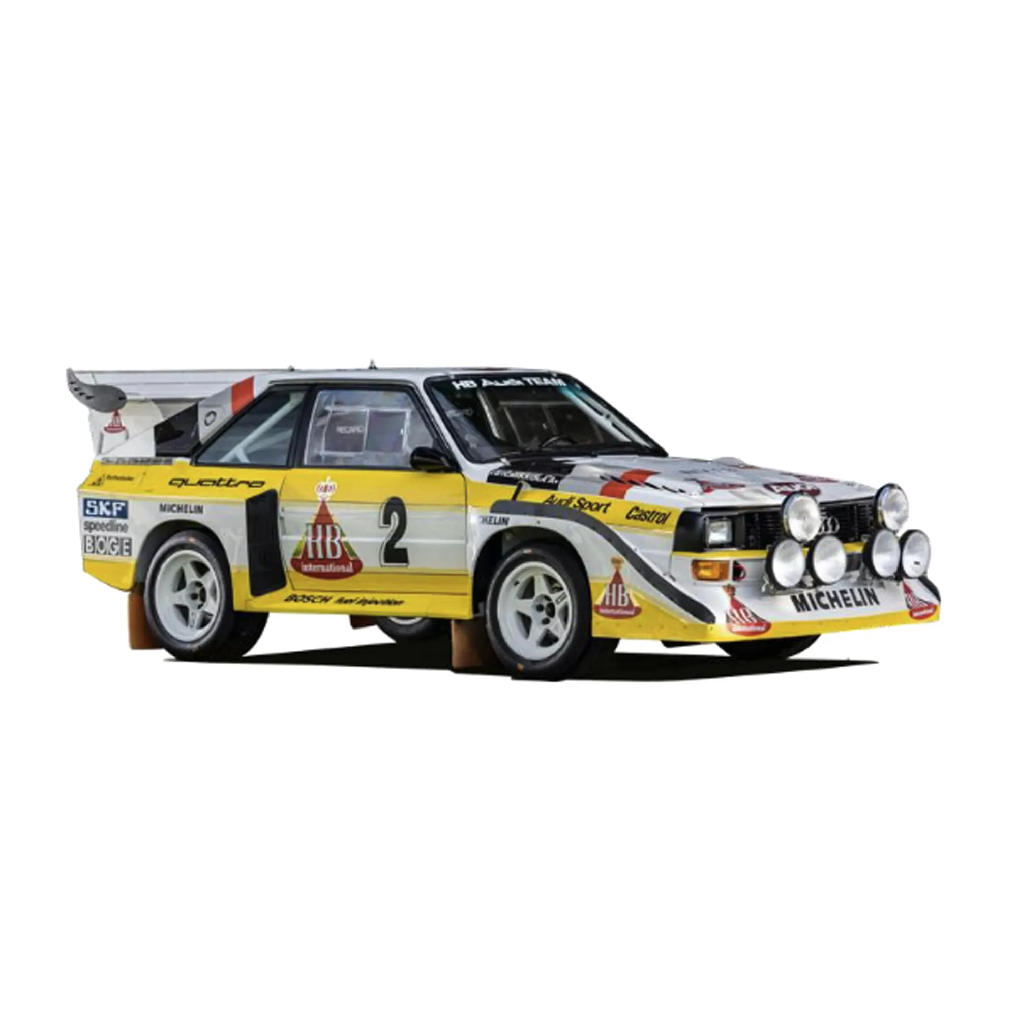 Bburago Scala 1:43 Audi Sport Quattro S1 E2 Gruppo B Rally 1985 - HB #2 | Modello ufficiale Audi Die-Cast | Leggendaria miniatura di auto da rally WRC | Modello da collezione - immagine 1
