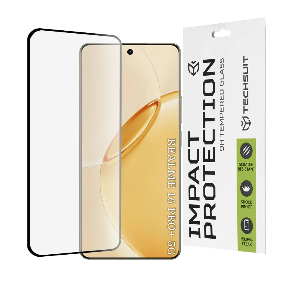 Pellicola protettiva Techsuit per Realme 16 Pro+, Vetro Temperato, Full Glue, 111D, Nera - immagine 1