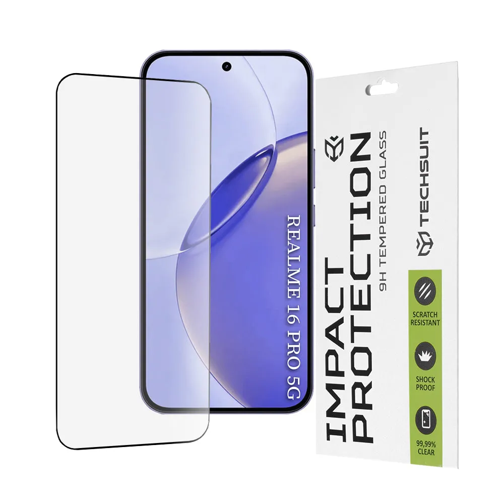 Pellicola protettiva Techsuit per Realme 16 Pro, Vetro Temperato, Full Glue, 111D, Nera - immagine 1
