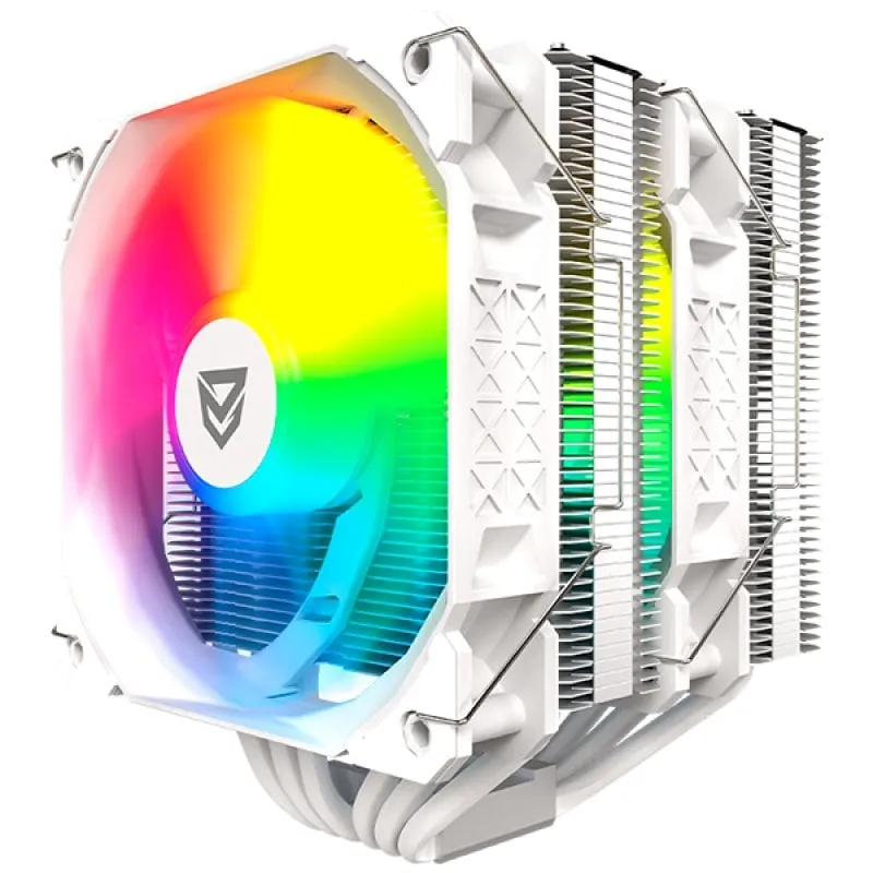 Raffreddamento Aria Nfortec Socket Intel LGA1700 AMD AM5 2x120mm Sculptor X2 ARGB Bianco - immagine 1