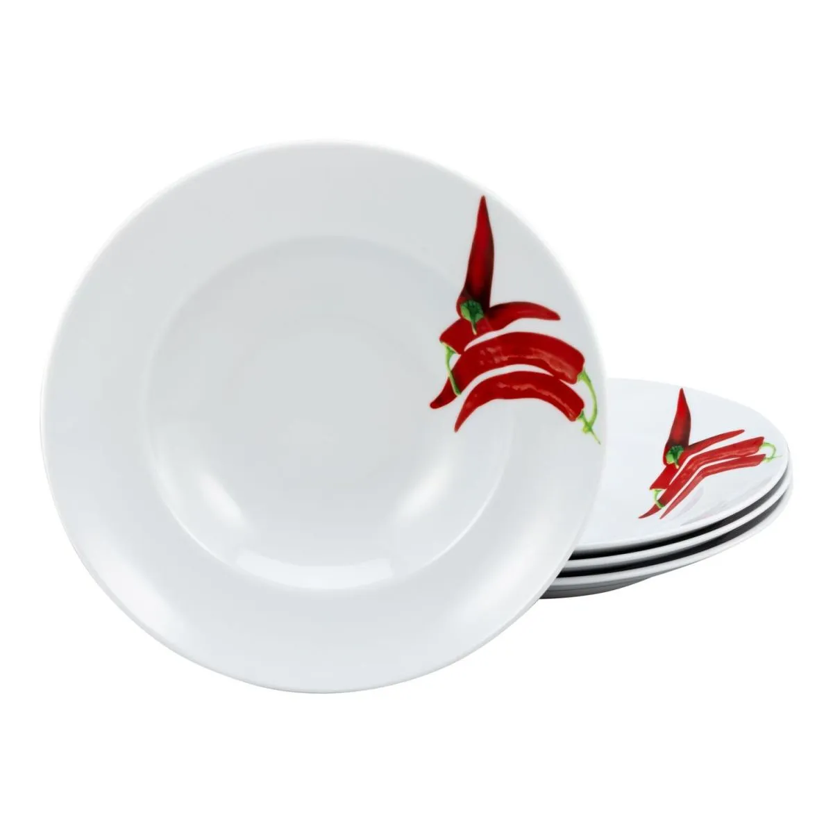 4x CreaTable Peperoncino alle erbe - 4 piatti da pasta 27 cm; 400 ml, 27x5 cm (ØxH); bianco; rotonda; 4 pz. / Pacco - immagine 1