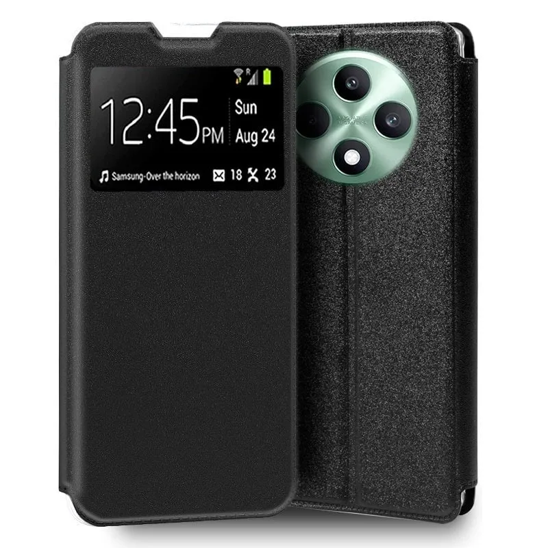Custodia Flip Cover Nera Semplice e Cool per Oppo Reno 12 F 4G / 5G / Reno 12 FS 4G / 5G - immagine 1