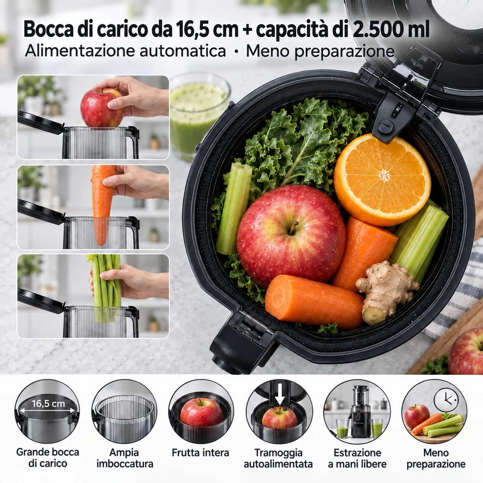 AAOBOSI Estrattore Frutta e Verdura, 165MM & 2,5L, Adatto a Frutta Intera - immagine 2